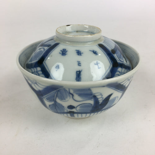 Antique C1824 Japanese Koimari Lidded Teacup Yunomi Blue White PP975