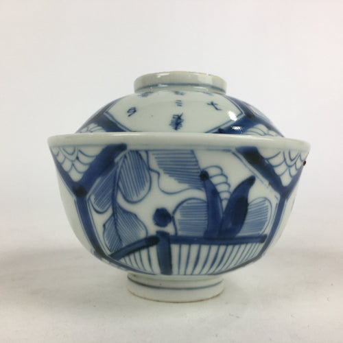 Antique C1824 Japanese Koimari Lidded Teacup Yunomi Blue White PP976
