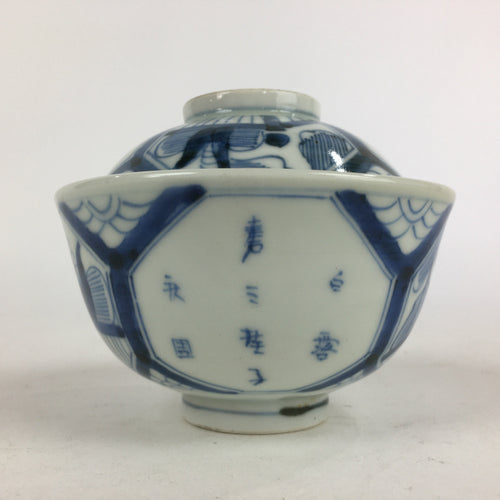Antique C1824 Japanese Koimari Lidded Teacup Yunomi Blue White PP977