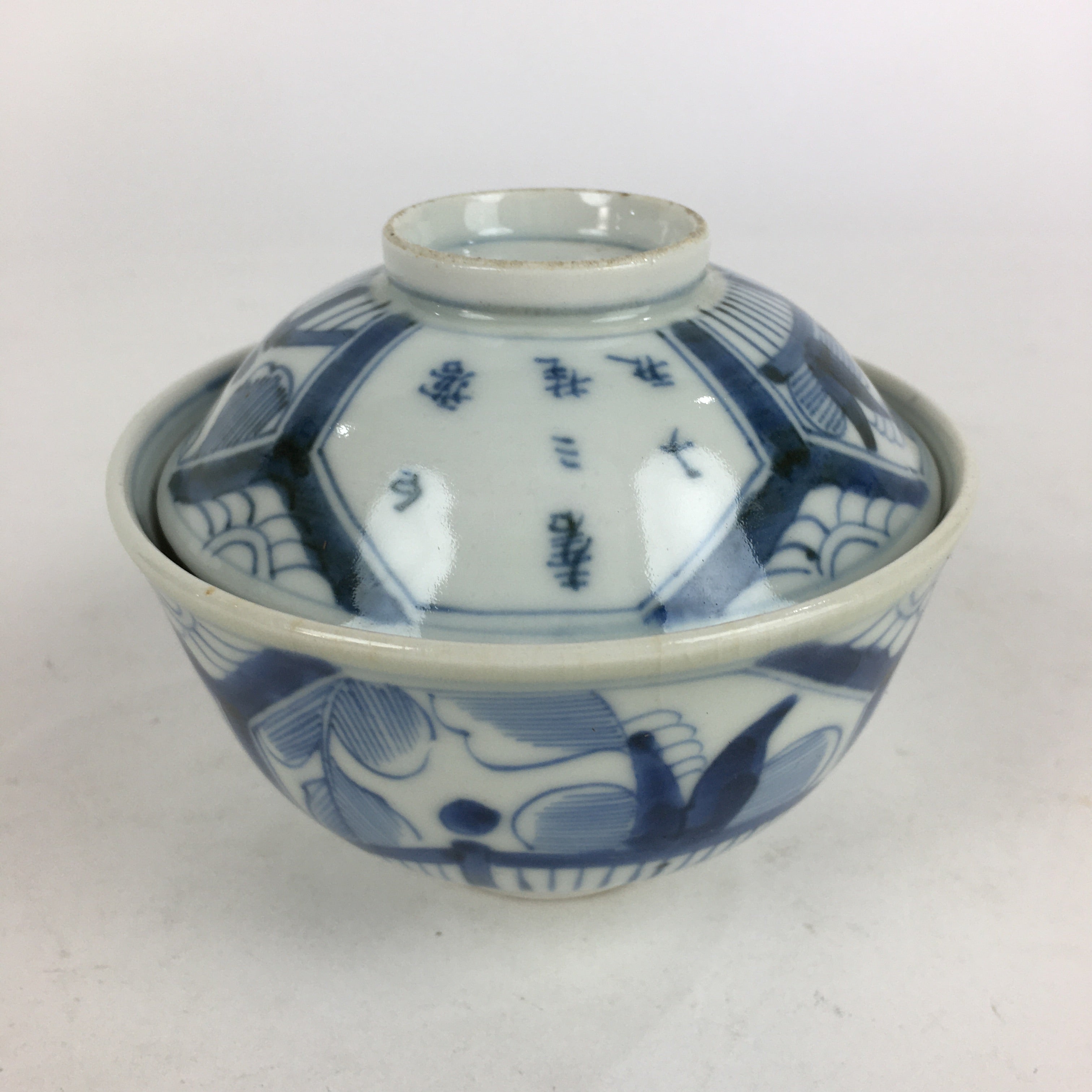 Antique C1824 Japanese Koimari Lidded Teacup Yunomi Blue White PP977