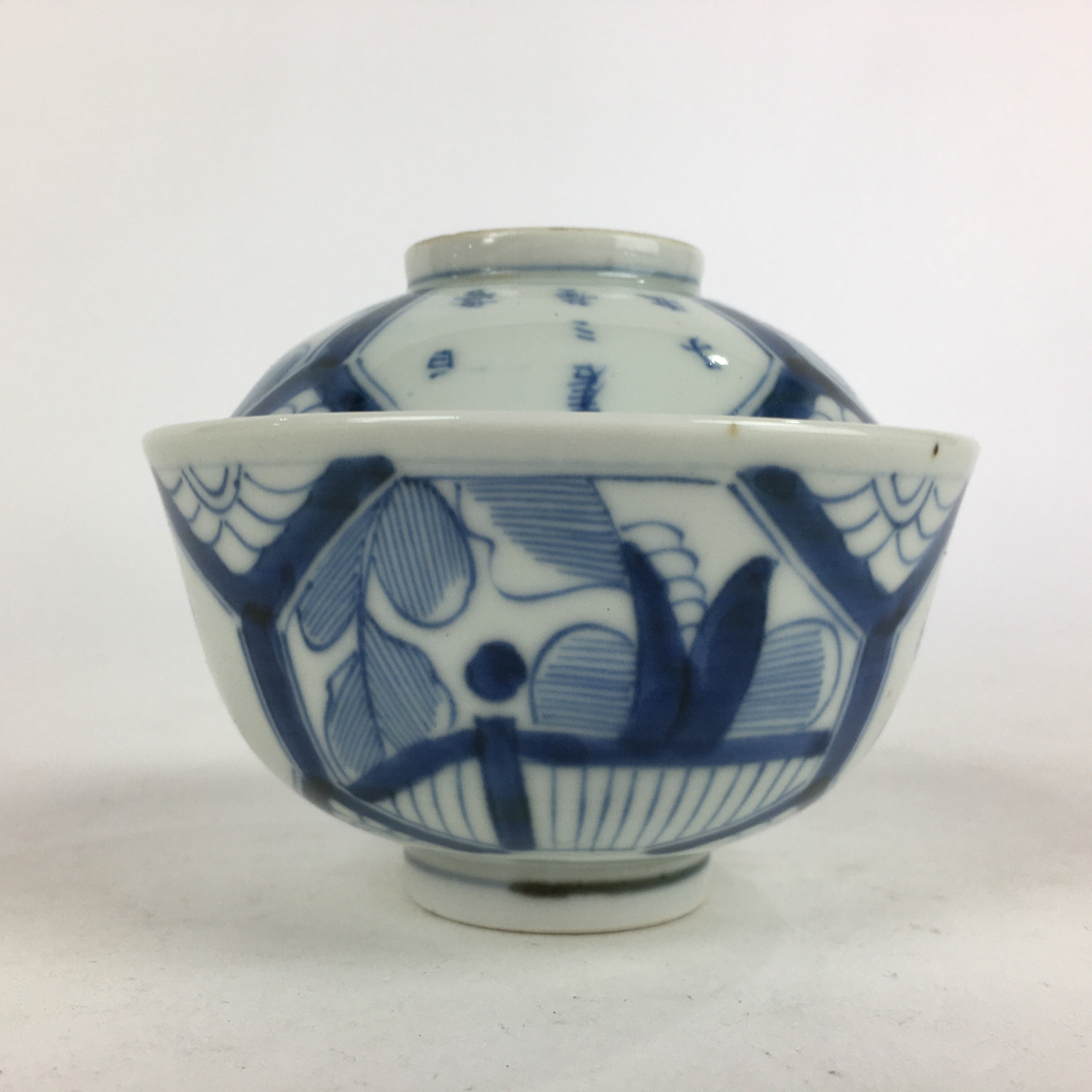 Antique C1824 Japanese Koimari Lidded Teacup Yunomi Blue White PP978