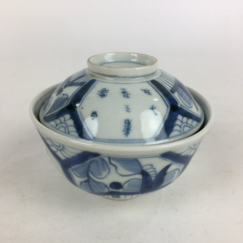 Antique C1824 Japanese Koimari Lidded Teacup Yunomi Blue White PP978
