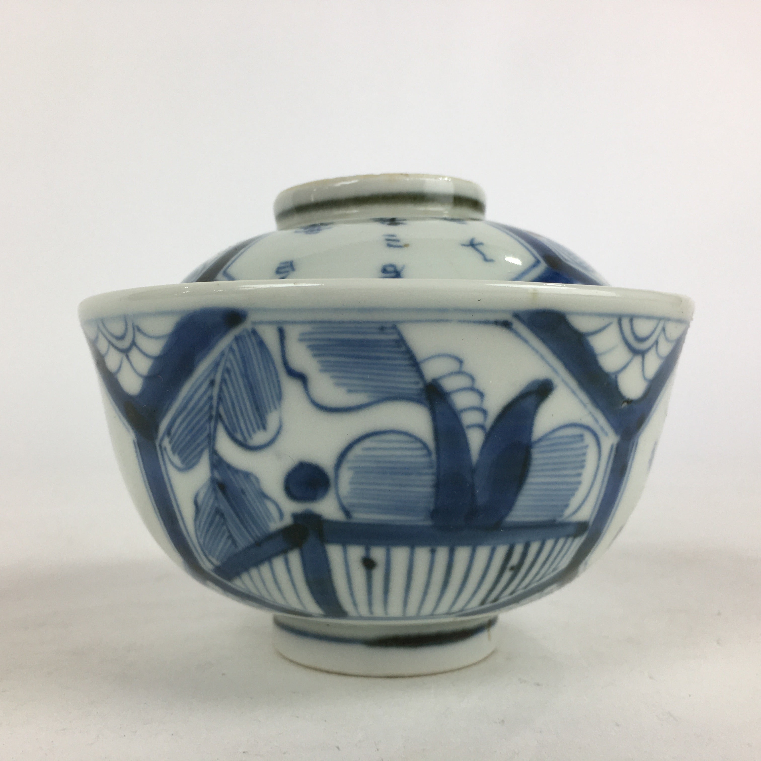 Antique C1824 Japanese Koimari Lidded Teacup Yunomi Blue White PP979