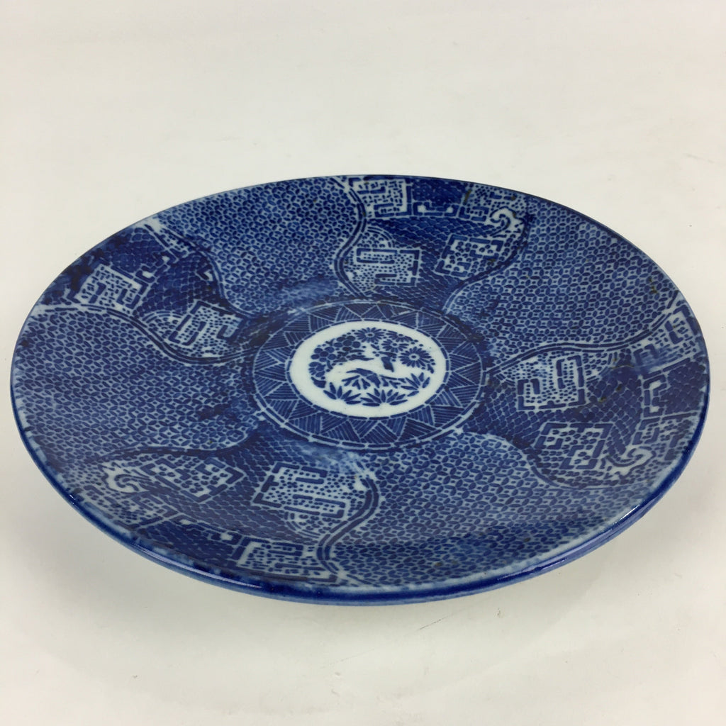 Antique C1880 Japanese Porcelain Plate Sometsuke Blue Flower Sara PY26