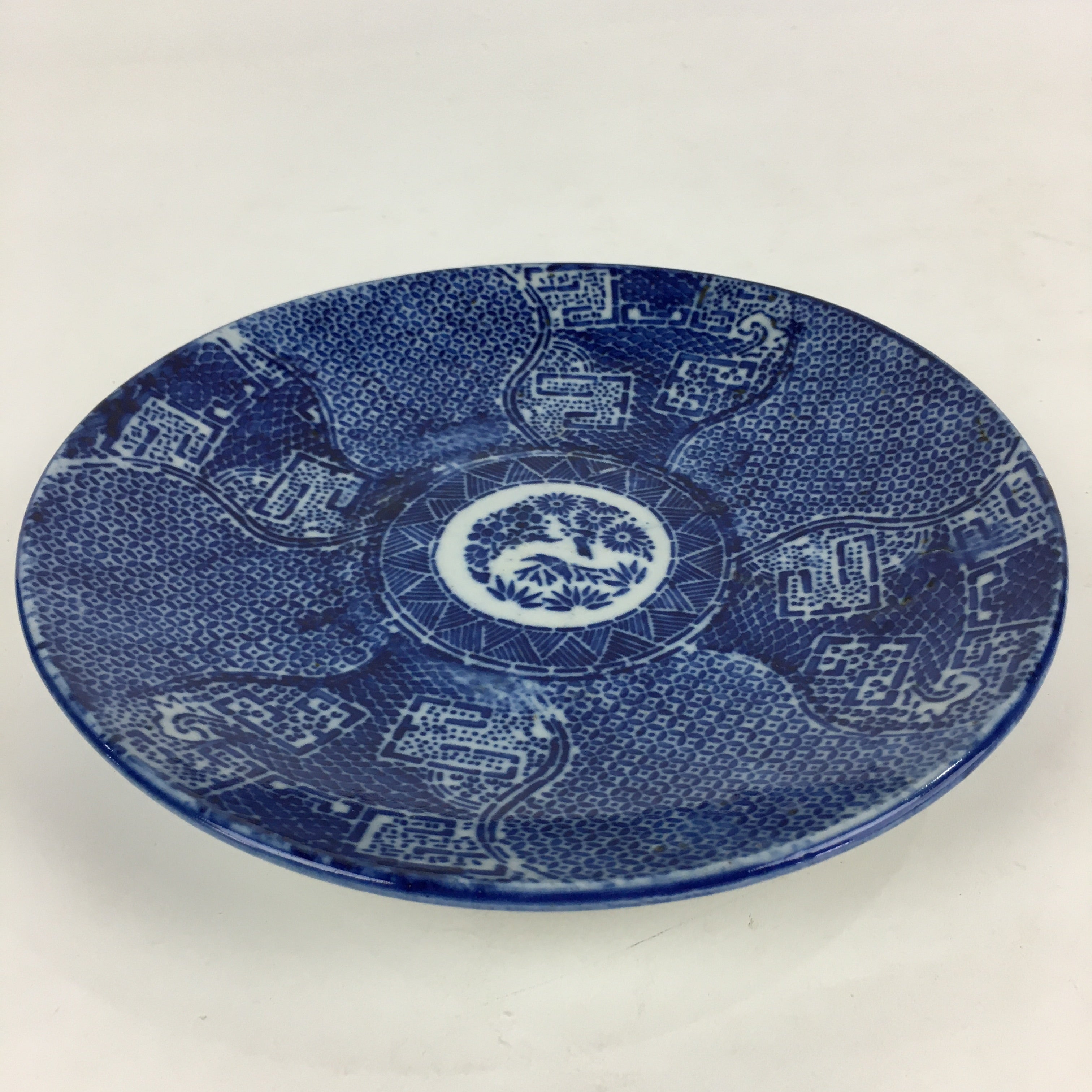 Antique C1880 Japanese Porcelain Plate Sometsuke Blue Flower Sara PY26