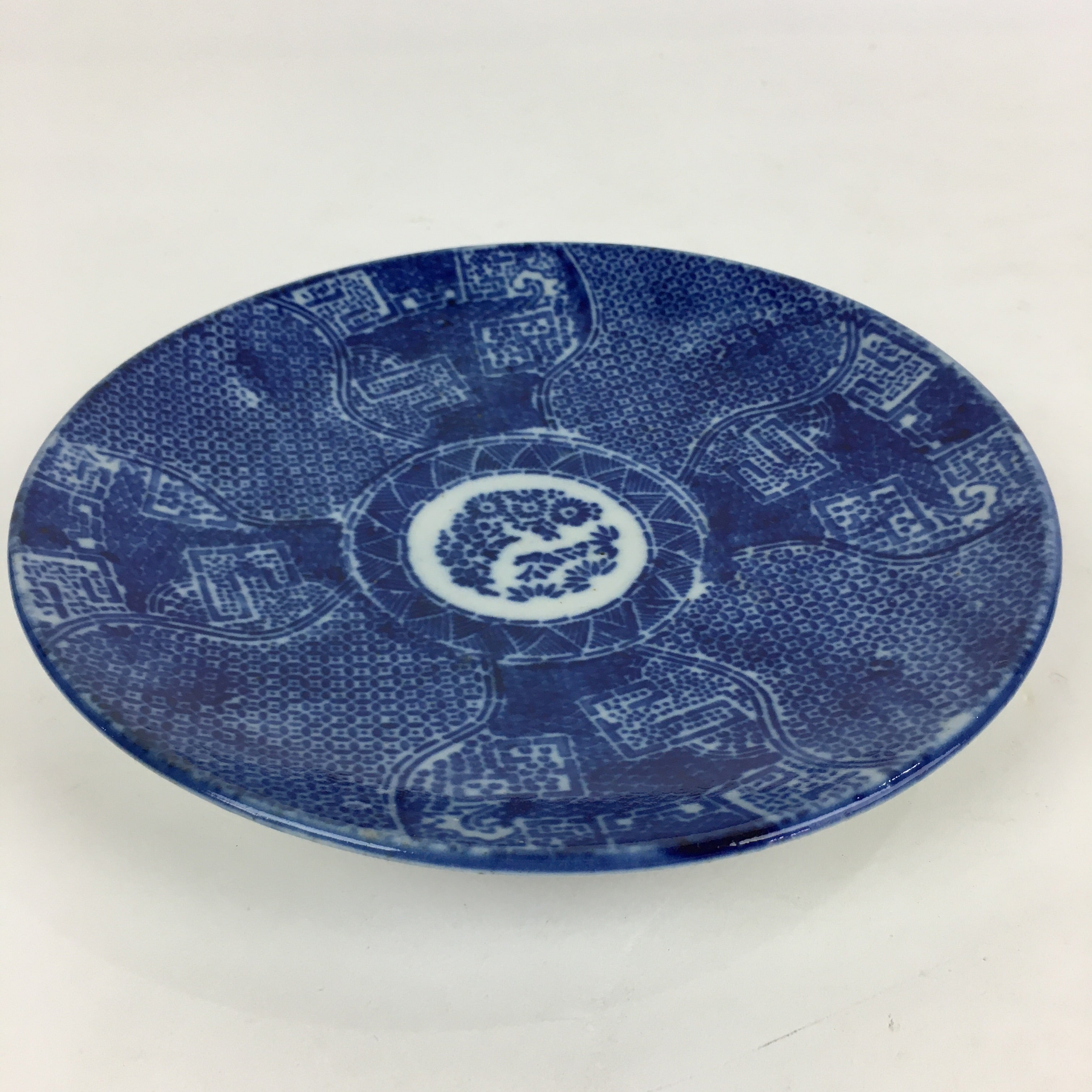 Antique C1880 Japanese Porcelain Plate Sometsuke Blue Flower Sara PY29