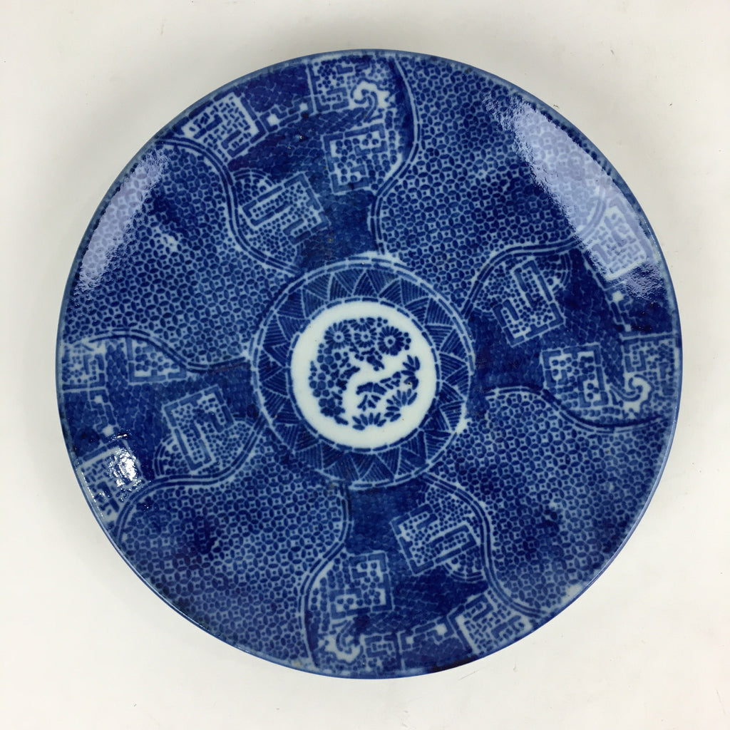 Antique C1880 Japanese Porcelain Plate Sometsuke Blue Flower Sara PY29