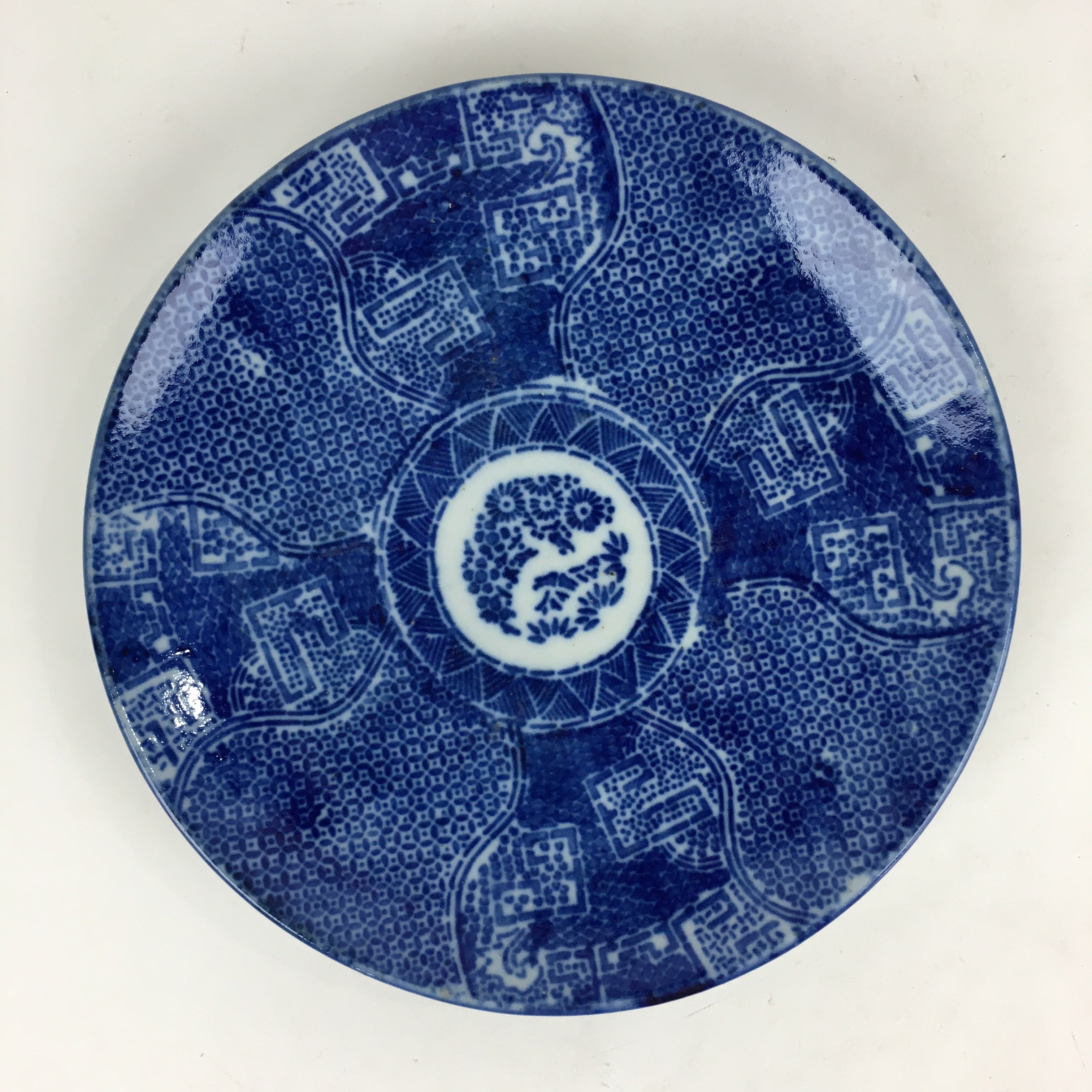 Antique C1880 Japanese Porcelain Plate Sometsuke Blue Flower Sara PY29