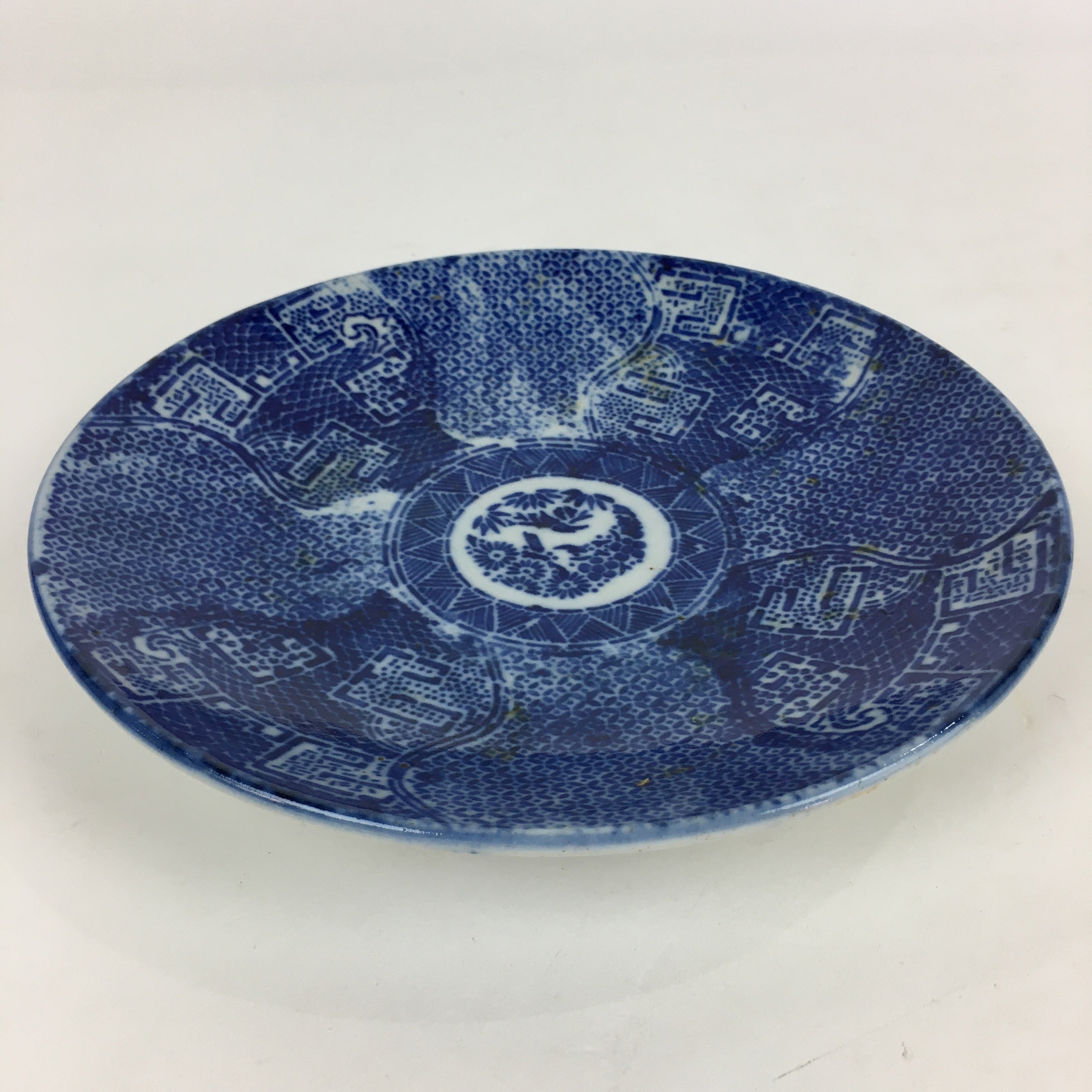 Antique C1880 Japanese Porcelain Plate Sometsuke Blue Flower Sara PY30