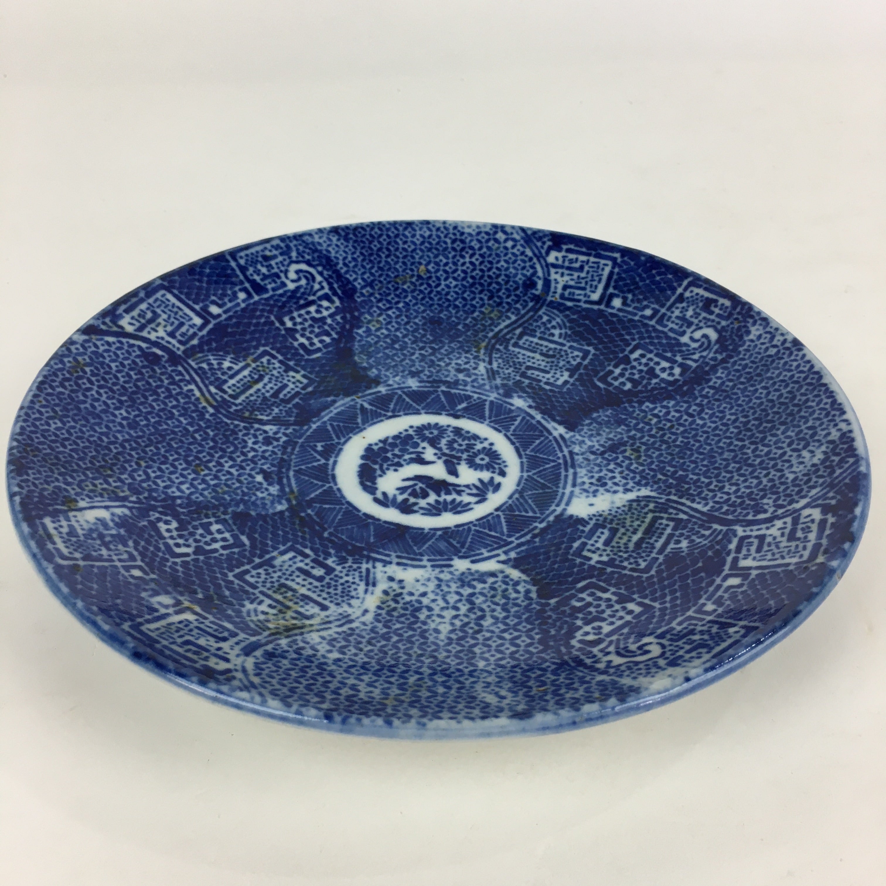 Antique C1880 Japanese Porcelain Plate Sometsuke Blue Flower Sara PY30