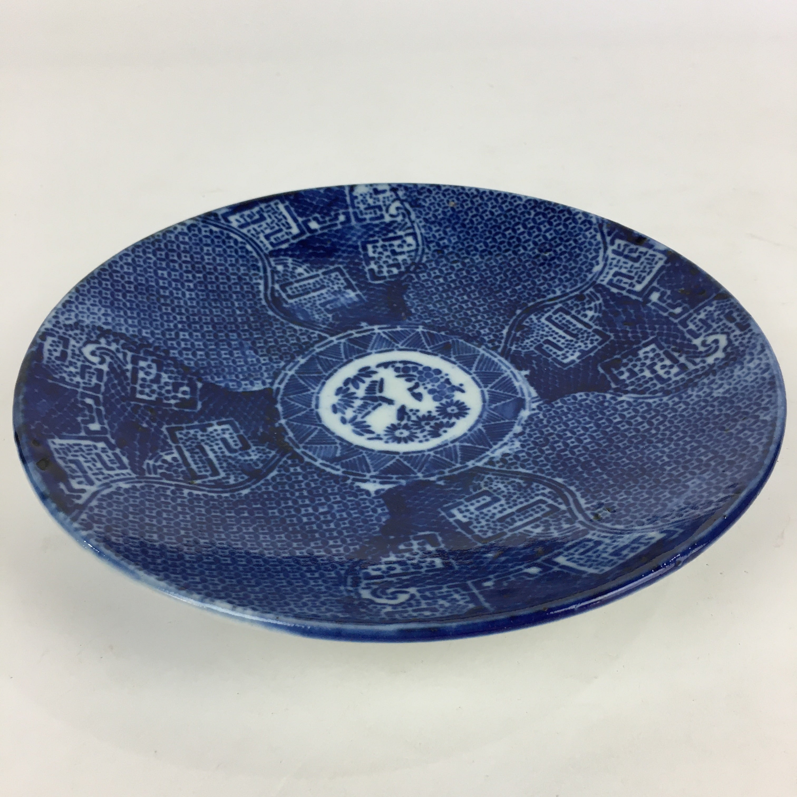 Antique C1880 Japanese Porcelain Plate Sometsuke Blue Flower Sara PY31