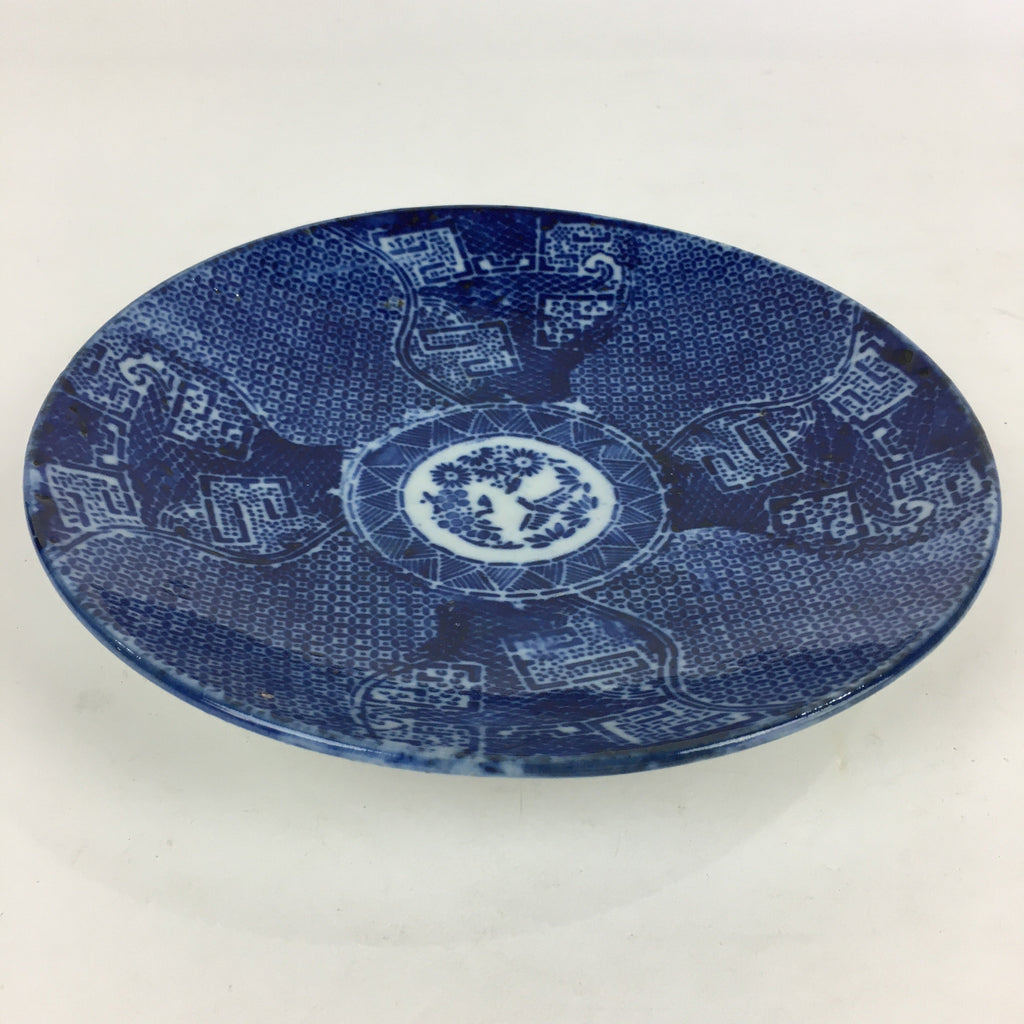 Antique C1880 Japanese Porcelain Plate Sometsuke Blue Flower Sara PY31