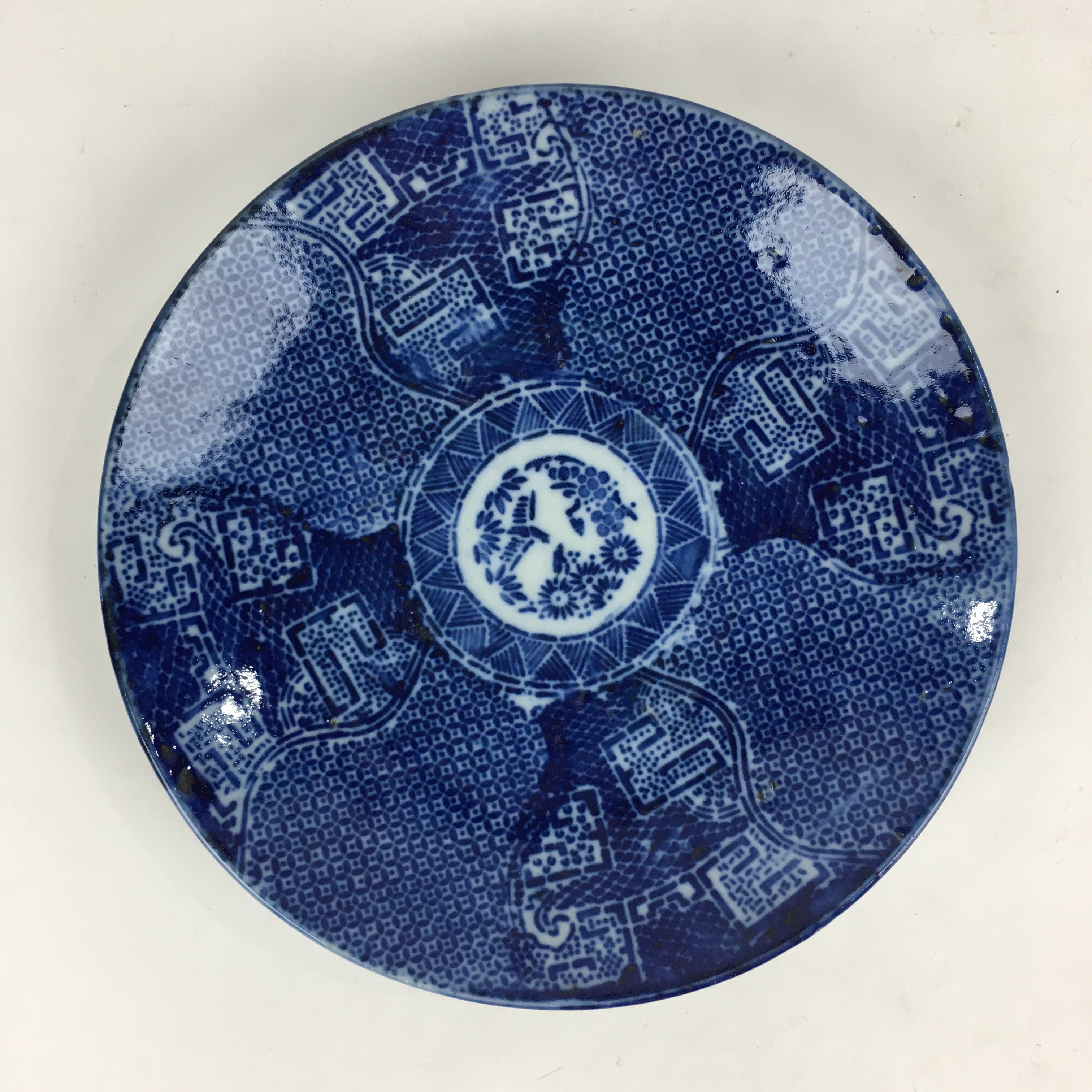 Antique C1880 Japanese Porcelain Plate Sometsuke Blue Flower Sara PY31