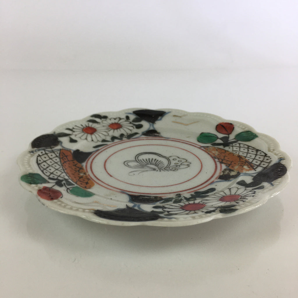 Antique C1880 Japanese Porcelain Small Plate Floral Butterfly Pattern Meiji PY80