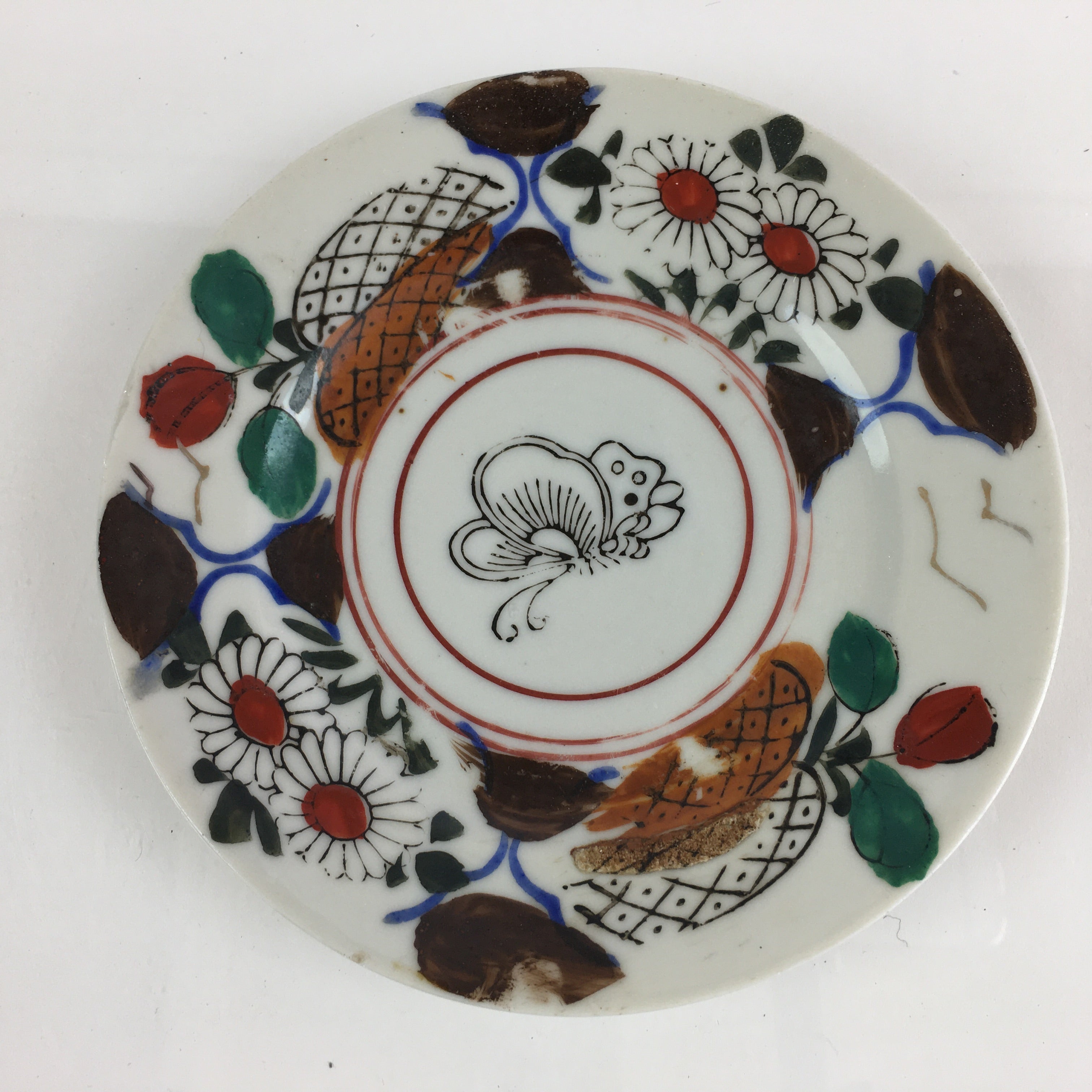 Antique C1880 Japanese Porcelain Small Plate Floral Butterfly Pattern Meiji PY82