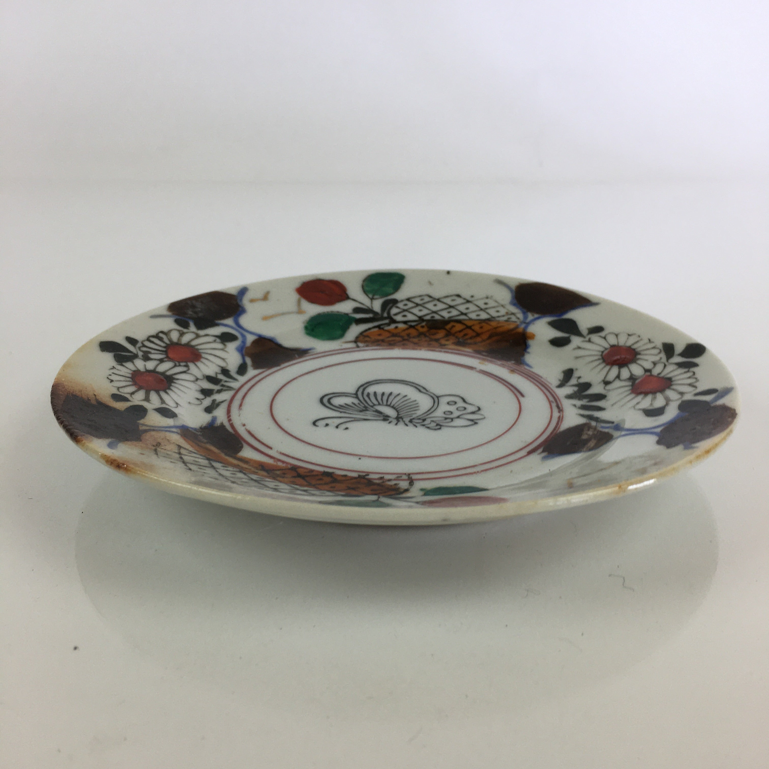 Antique C1880 Japanese Porcelain Small Plate Floral Butterfly Pattern Meiji PY86