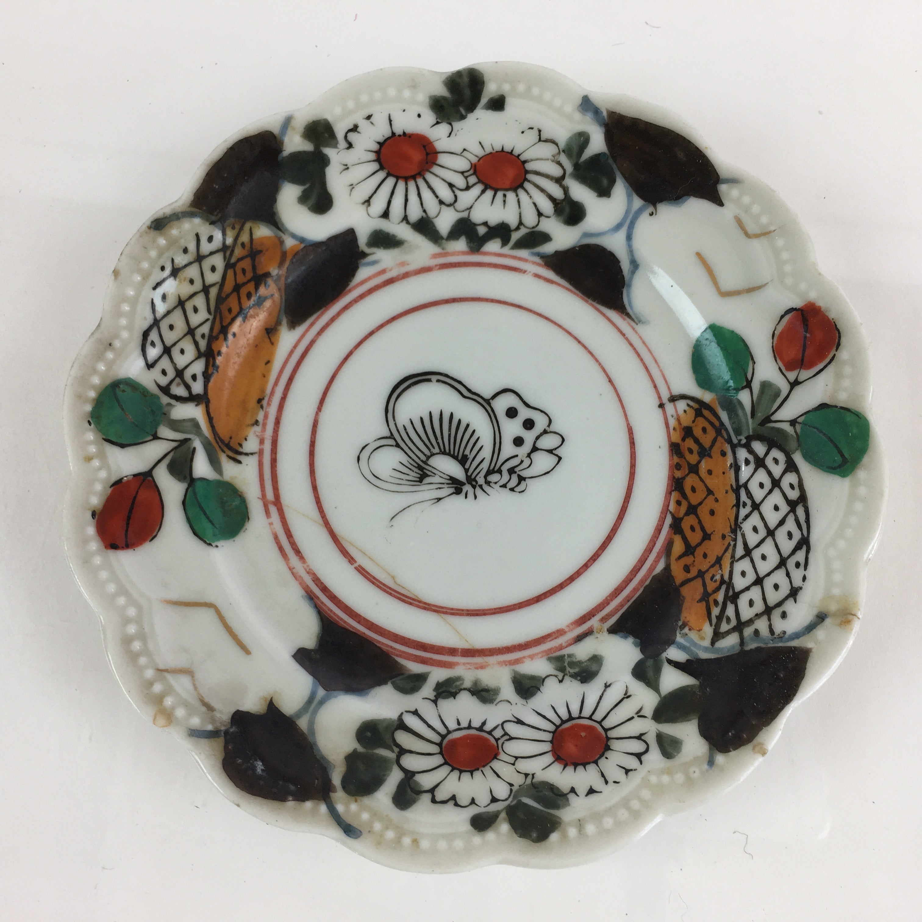 Antique C1880 Japanese Porcelain Small Plate Floral Butterfly Pattern Meiji PY89