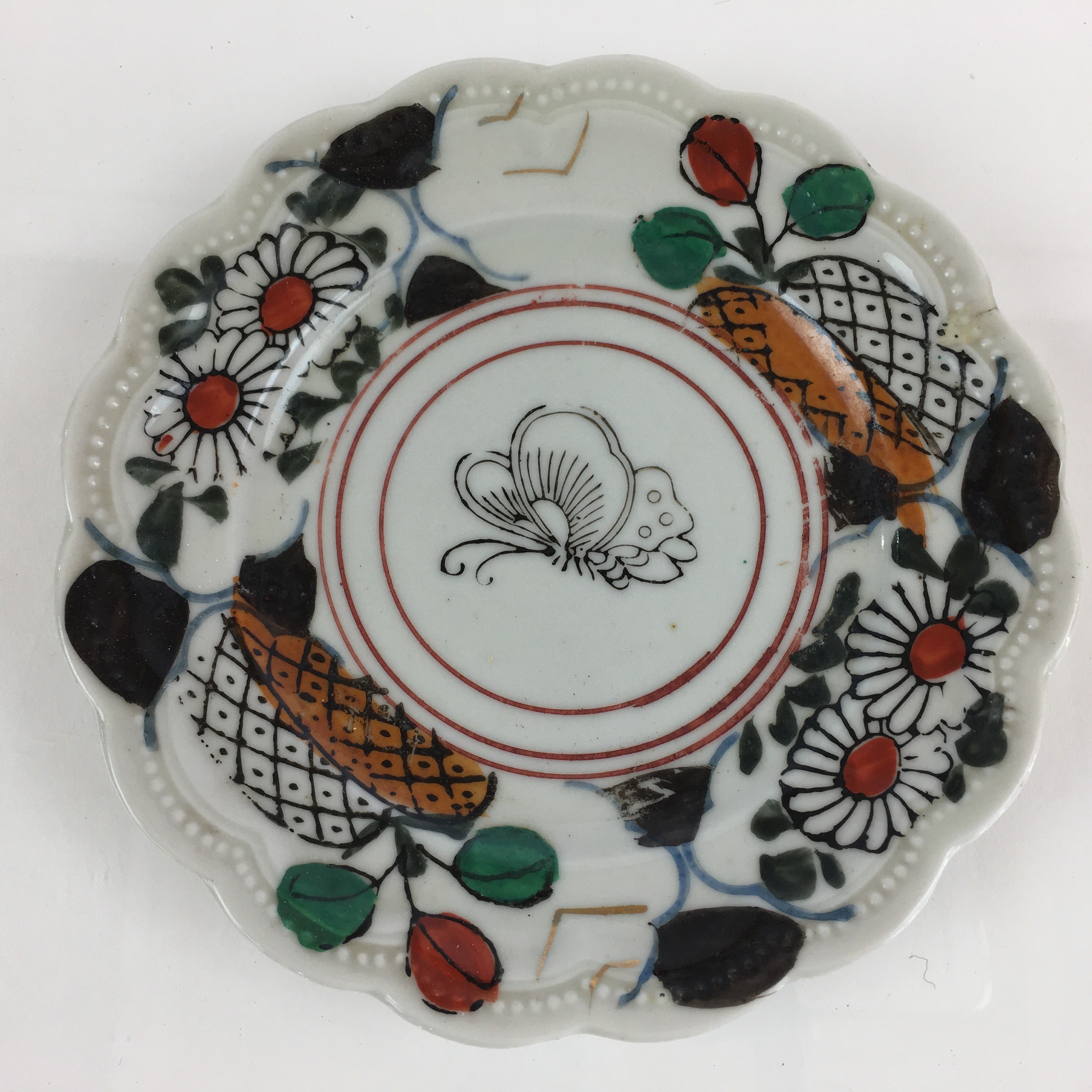 Antique C1880 Japanese Porcelain Small Plate Floral Butterfly Pattern Meiji PY90