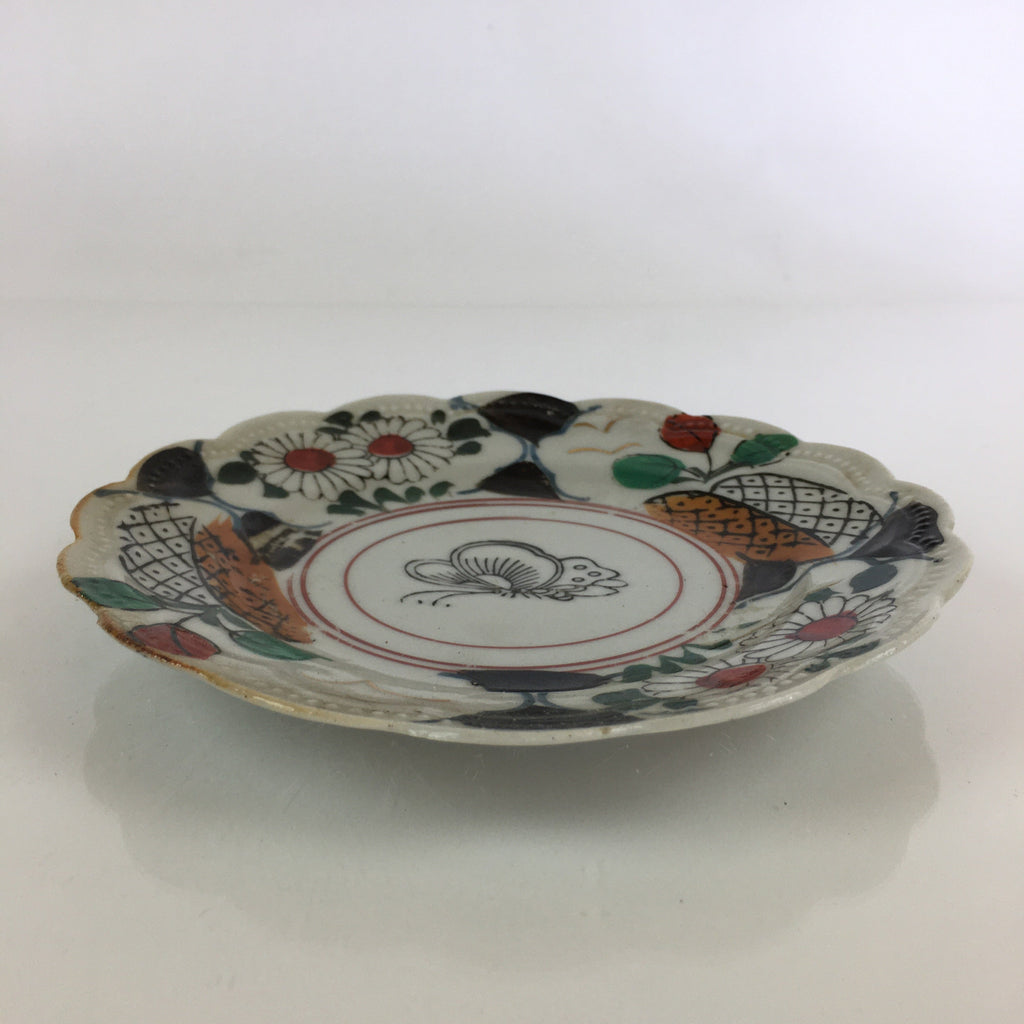 Antique C1880 Japanese Porcelain Small Plate Floral Butterfly Pattern Meiji PY93