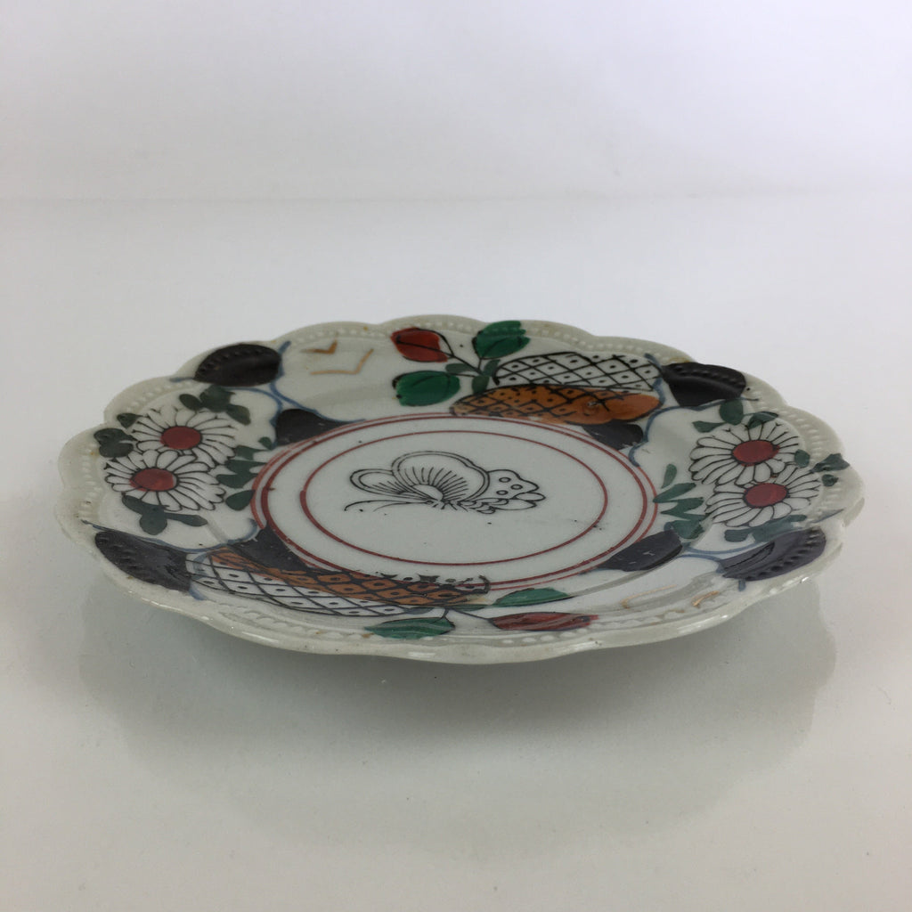 Antique C1880 Japanese Porcelain Small Plate Floral Butterfly Pattern Meiji PY95