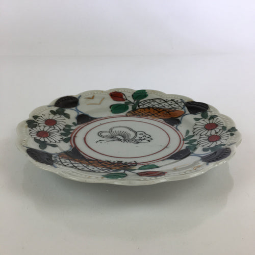 Antique C1880 Japanese Porcelain Small Plate Floral Butterfly Pattern Meiji PY95