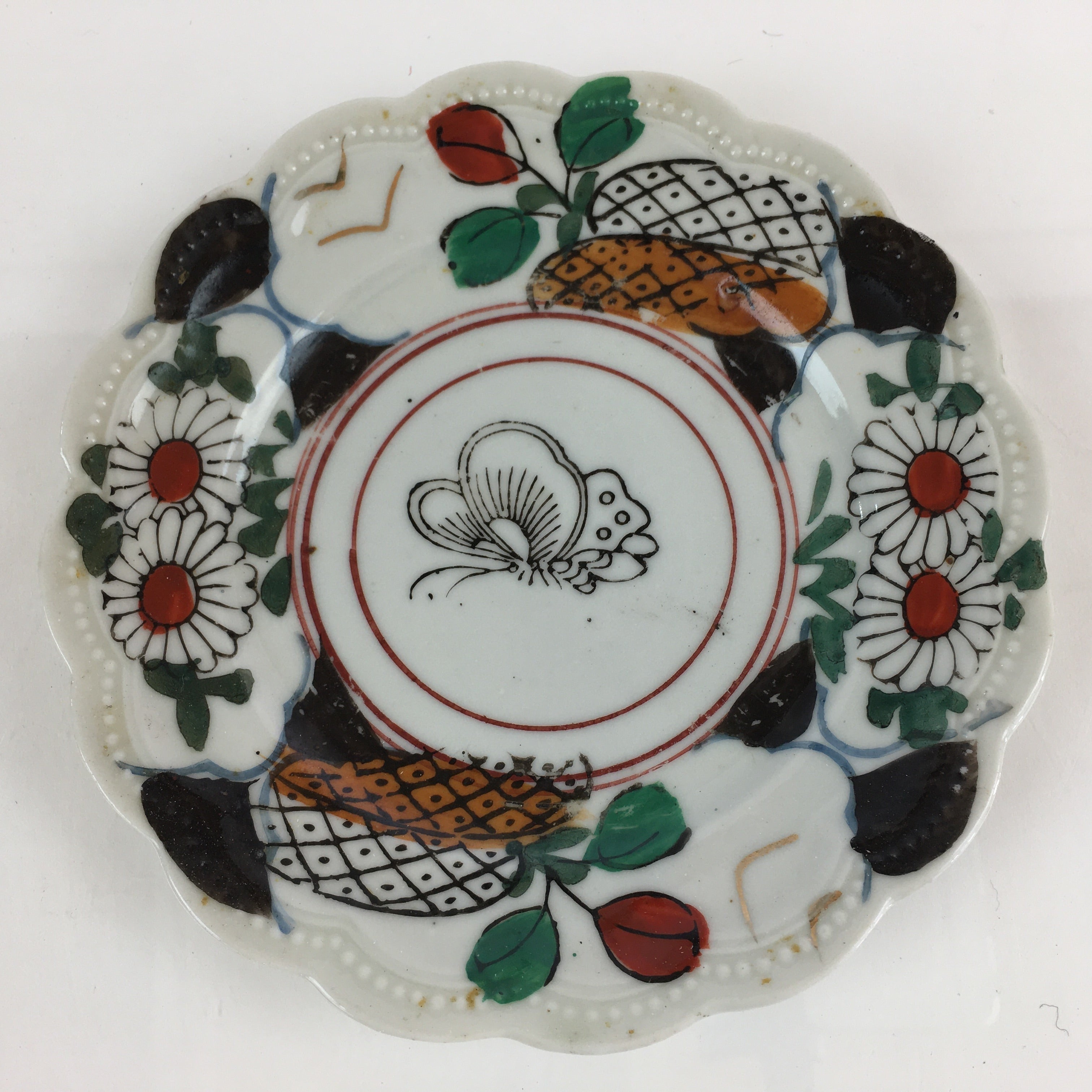 Antique C1880 Japanese Porcelain Small Plate Floral Butterfly Pattern Meiji PY95