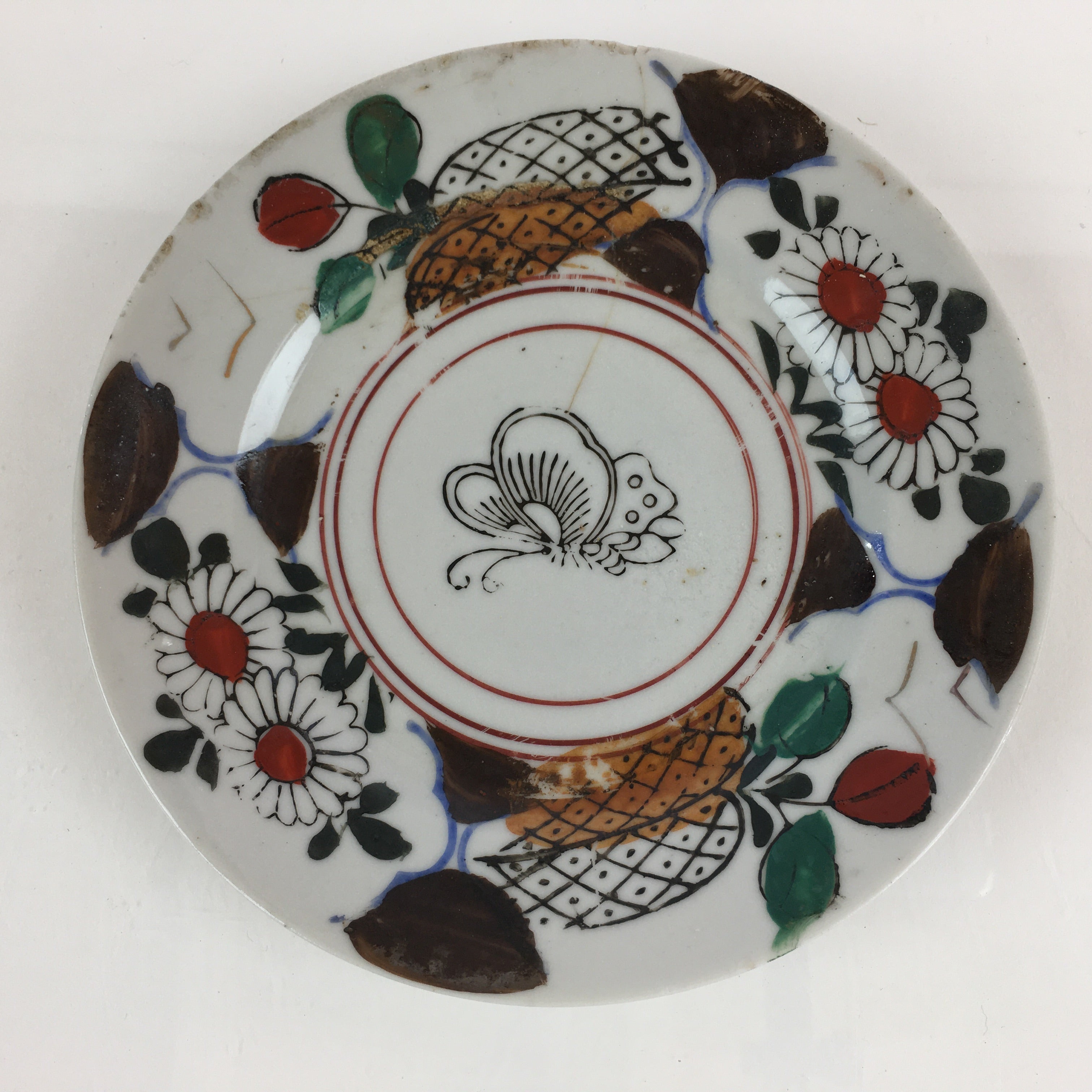 Antique C1880 Japanese Porcelain Small Plate Floral Butterfly Pattern Meiji PY97