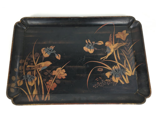 Antique C1880 Japanese Wooden Lacquered Tray Obon Kin-Makie Bon UR520