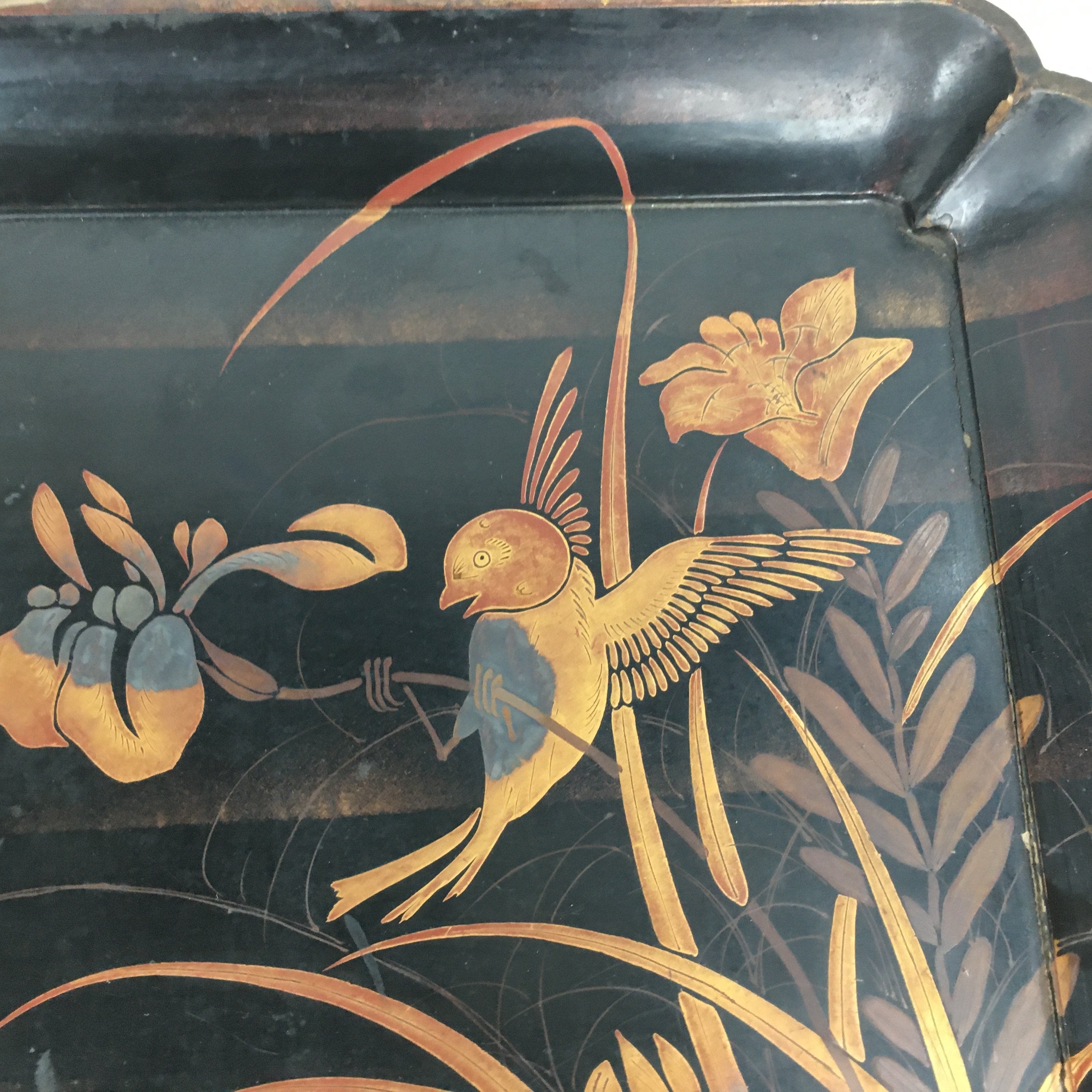 Antique C1880 Japanese Wooden Lacquered Tray Obon Kin-Makie Bon UR520