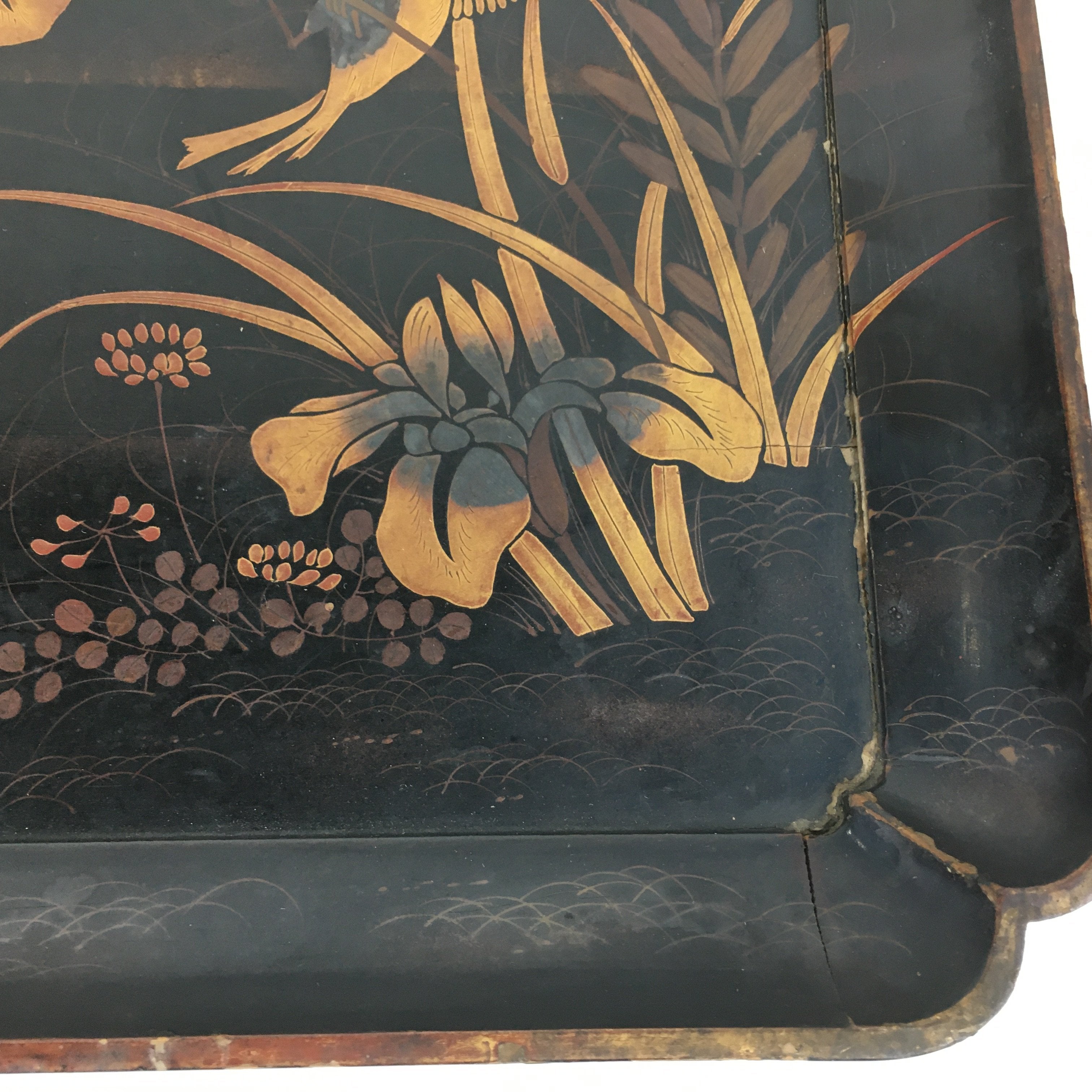 Antique C1880 Japanese Wooden Lacquered Tray Obon Kin-Makie Bon UR520