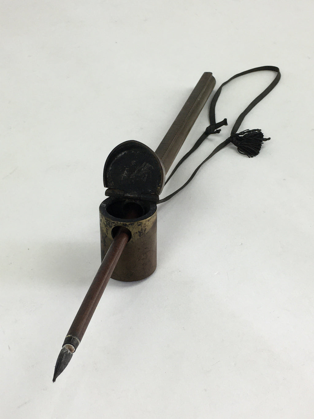 Antique C1880 Japanese Yatate Inkwell Brush Calligraphy Shuji Meiji Era JK287