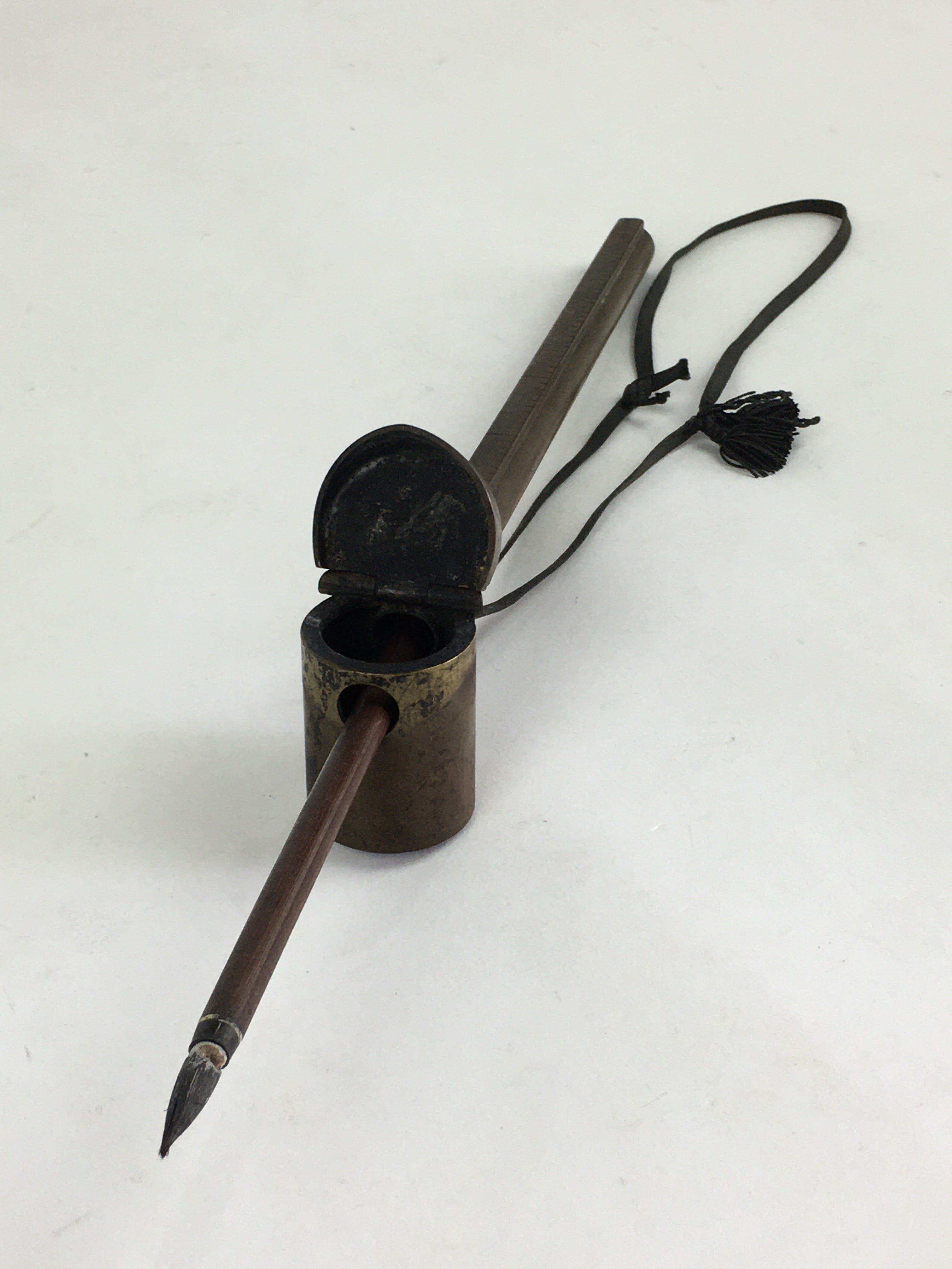 Antique C1880 Japanese Yatate Inkwell Brush Calligraphy Shuji Meiji Era JK287