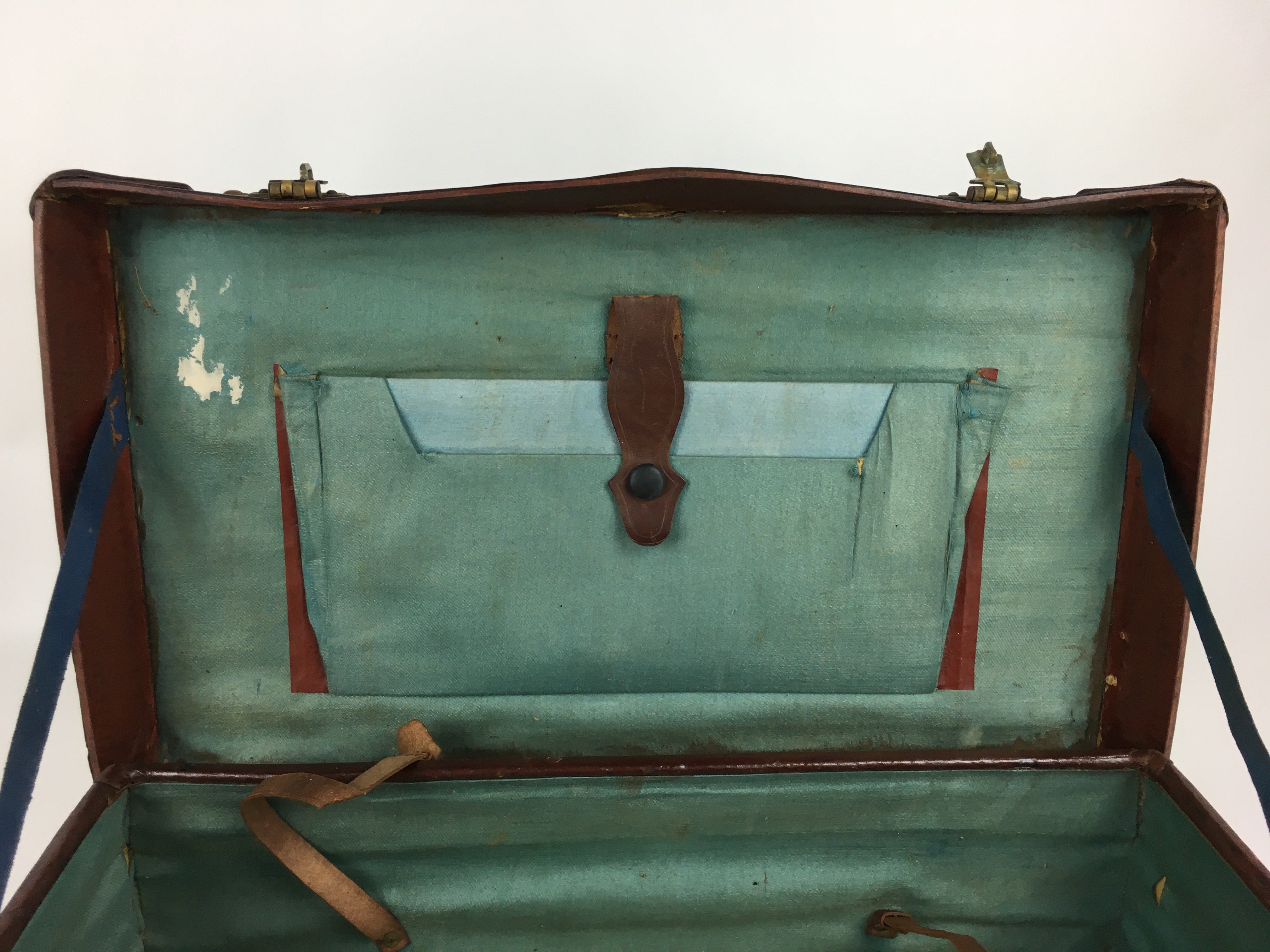 Antique C1900 Japanese Attache Brown Leather Suitcase Briefcase Lock KB33