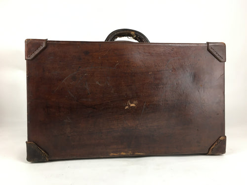 Antique C1900 Japanese Attache Brown Leather Suitcase Briefcase Lock KB33