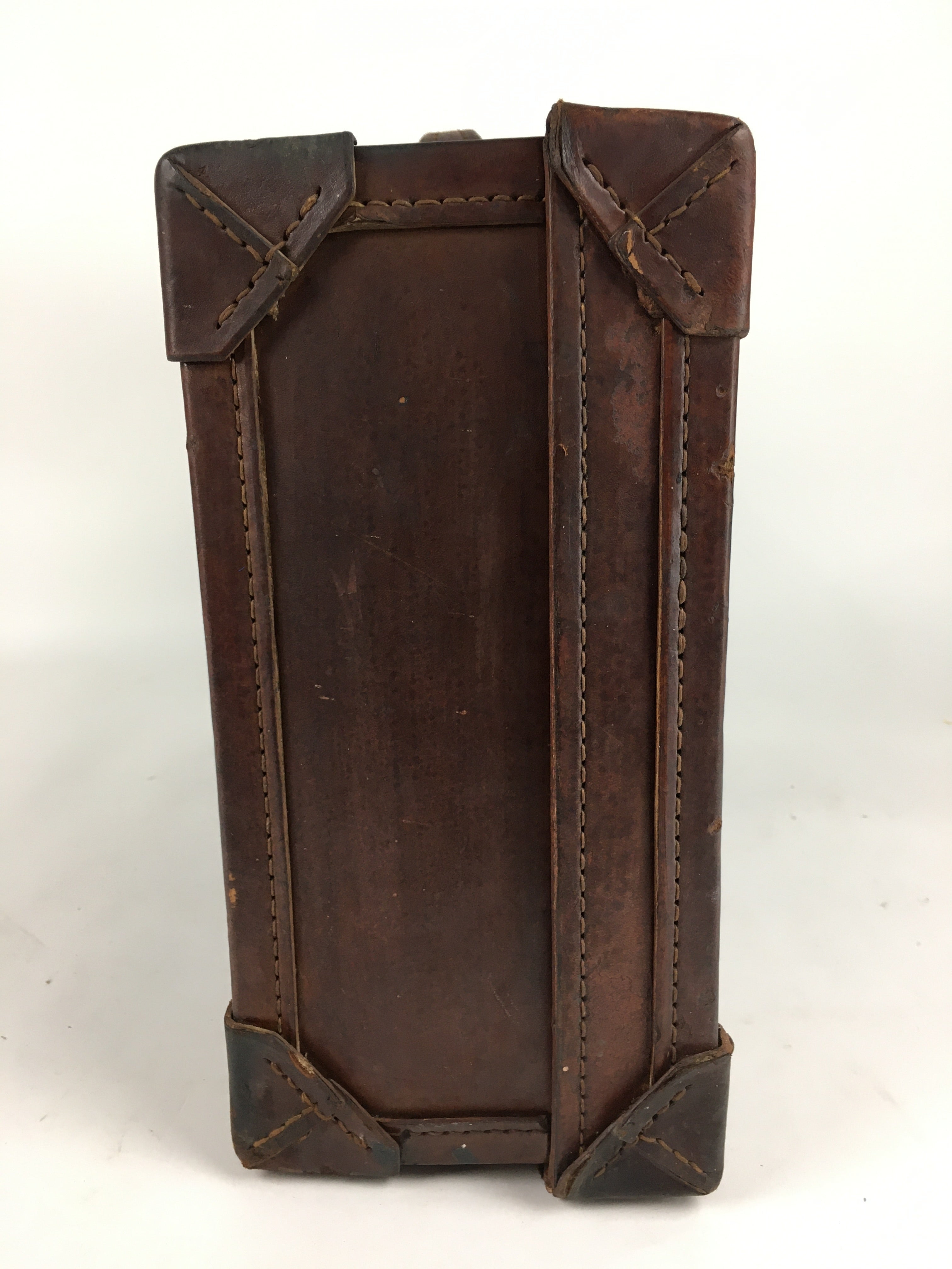 Antique C1900 Japanese Attache Brown Leather Suitcase Briefcase Lock KB33