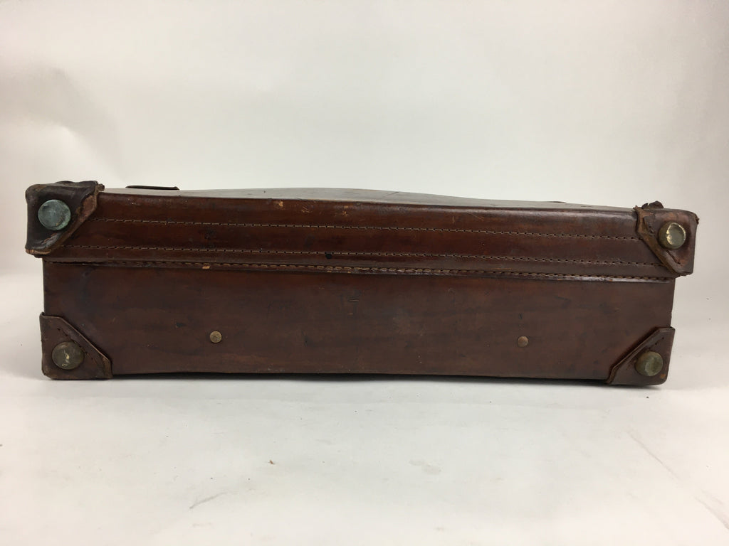 Antique C1900 Japanese Attache Brown Leather Suitcase Briefcase Lock KB33