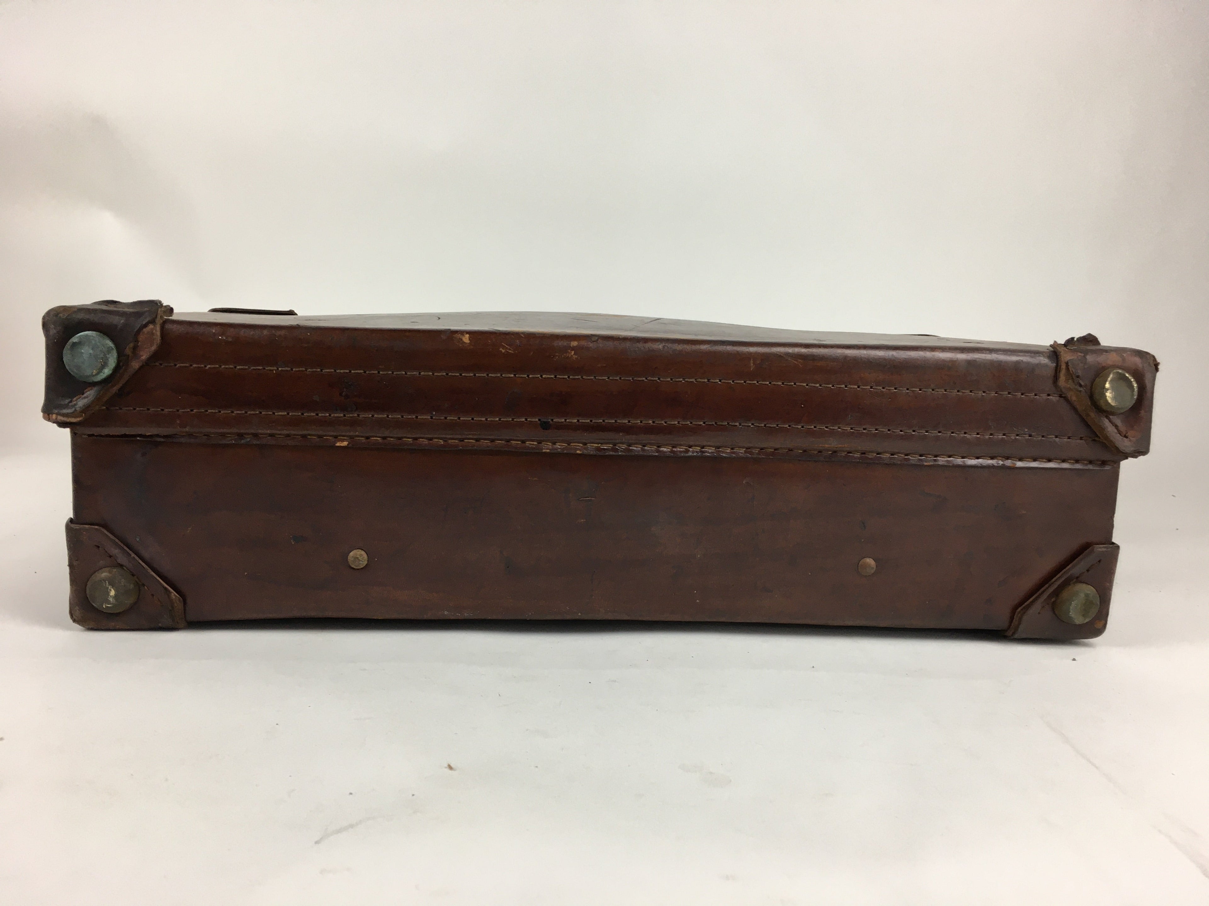 Antique C1900 Japanese Attache Brown Leather Suitcase Briefcase Lock KB33