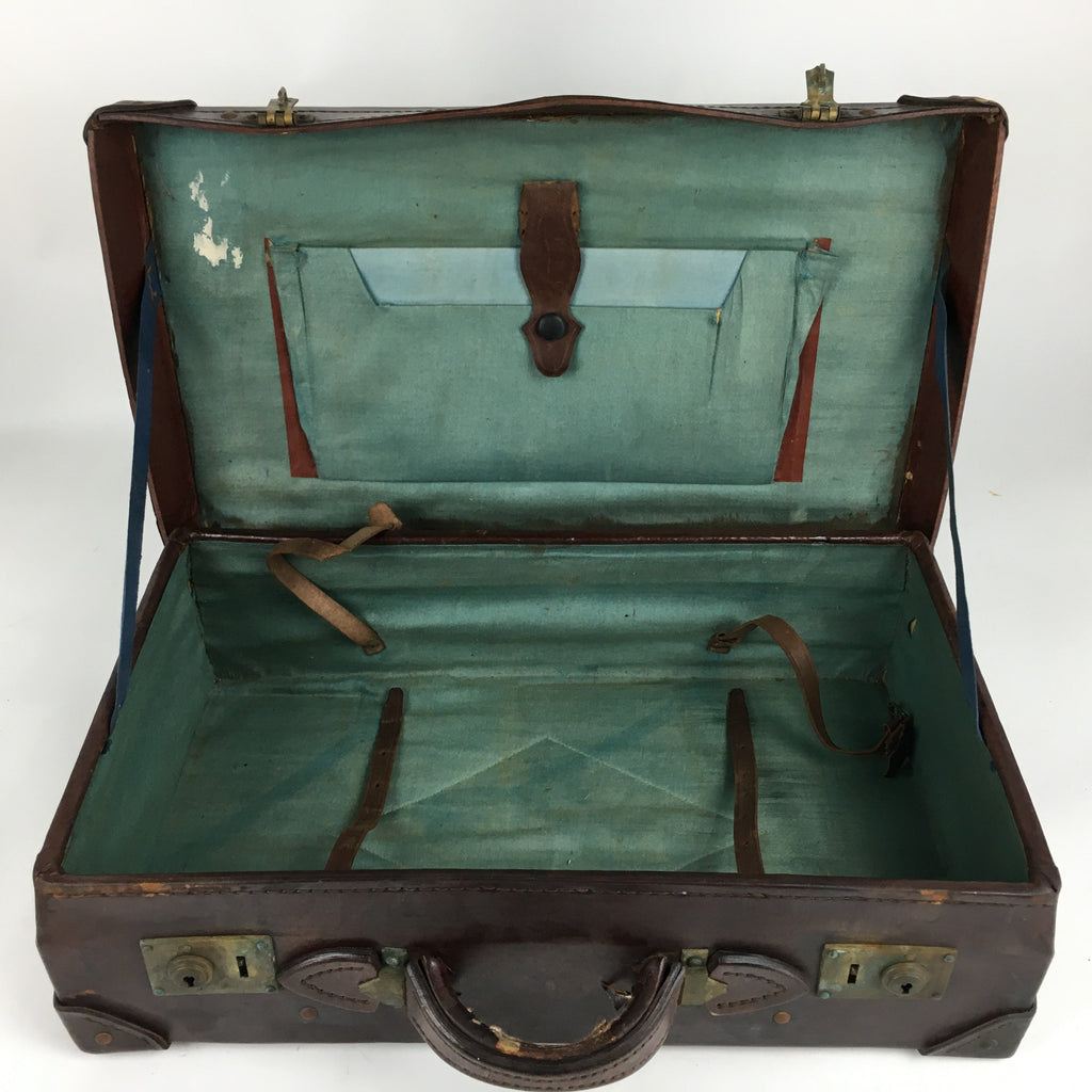 Antique C1900 Japanese Attache Brown Leather Suitcase Briefcase Lock KB33