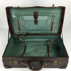 Antique C1900 Japanese Attache Brown Leather Suitcase Briefcase Lock KB33