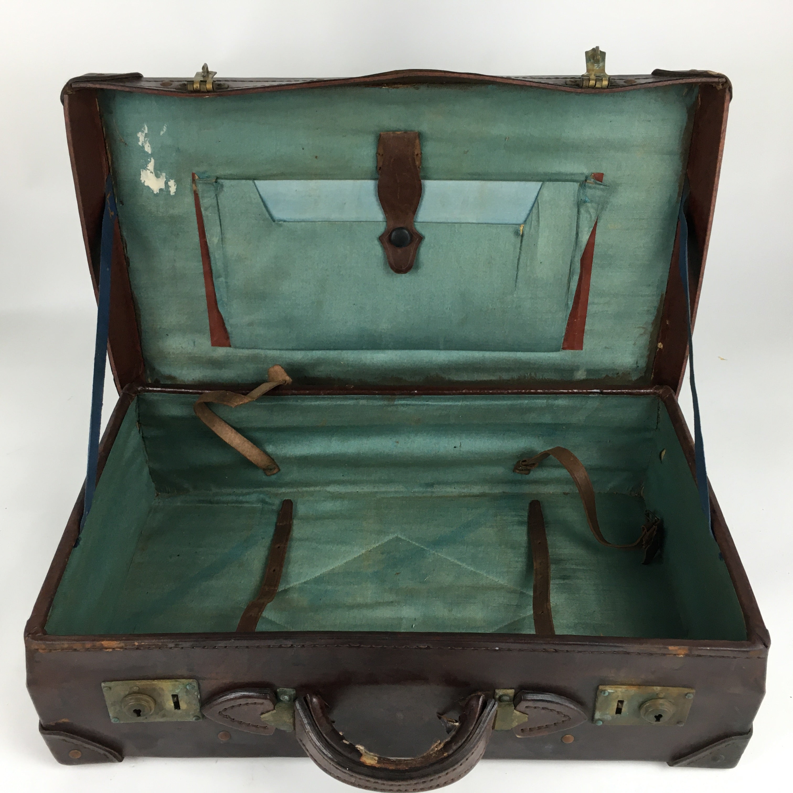 Antique C1900 Japanese Attache Brown Leather Suitcase Briefcase Lock KB33