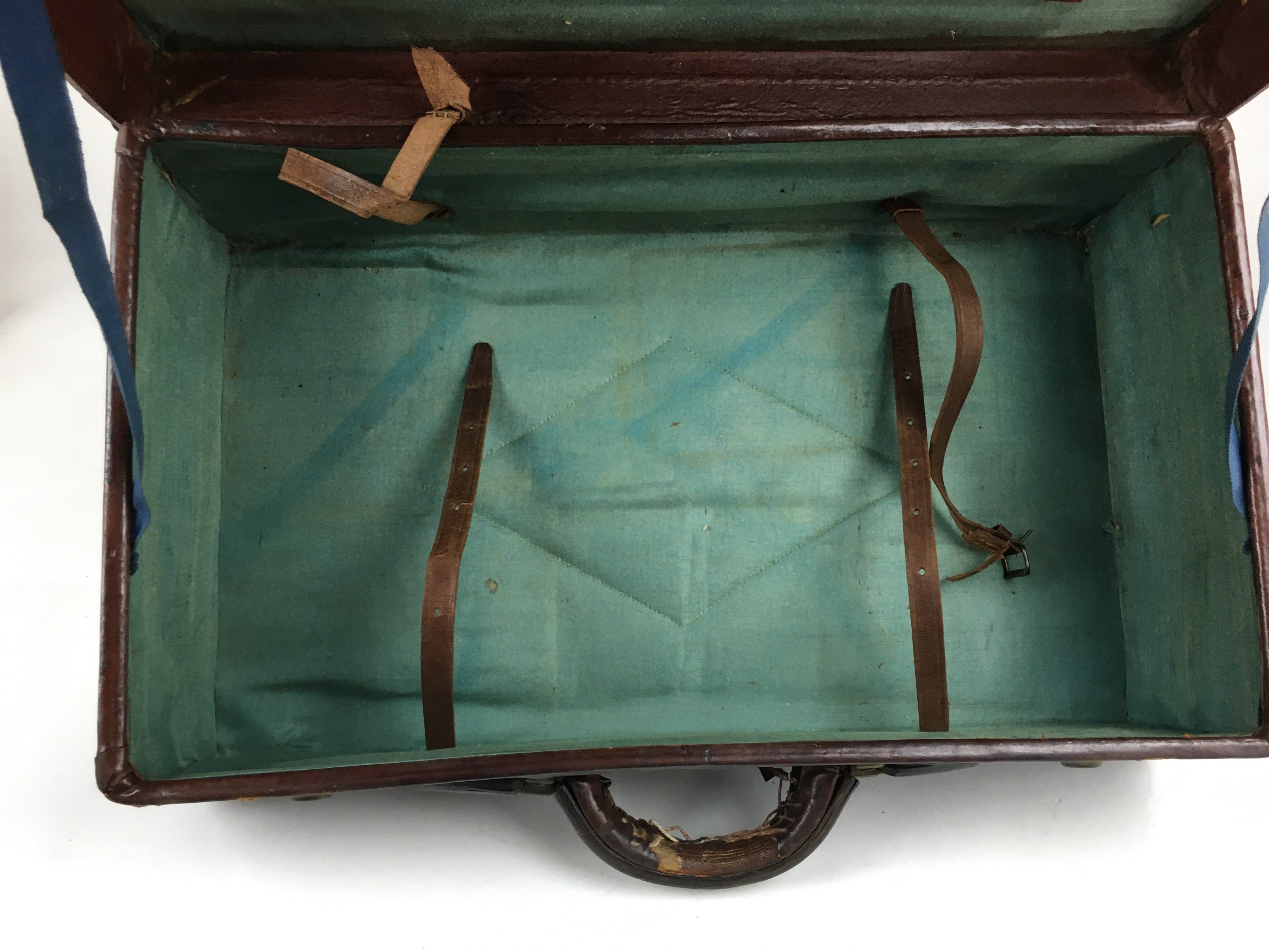 Antique C1900 Japanese Attache Brown Leather Suitcase Briefcase Lock KB33