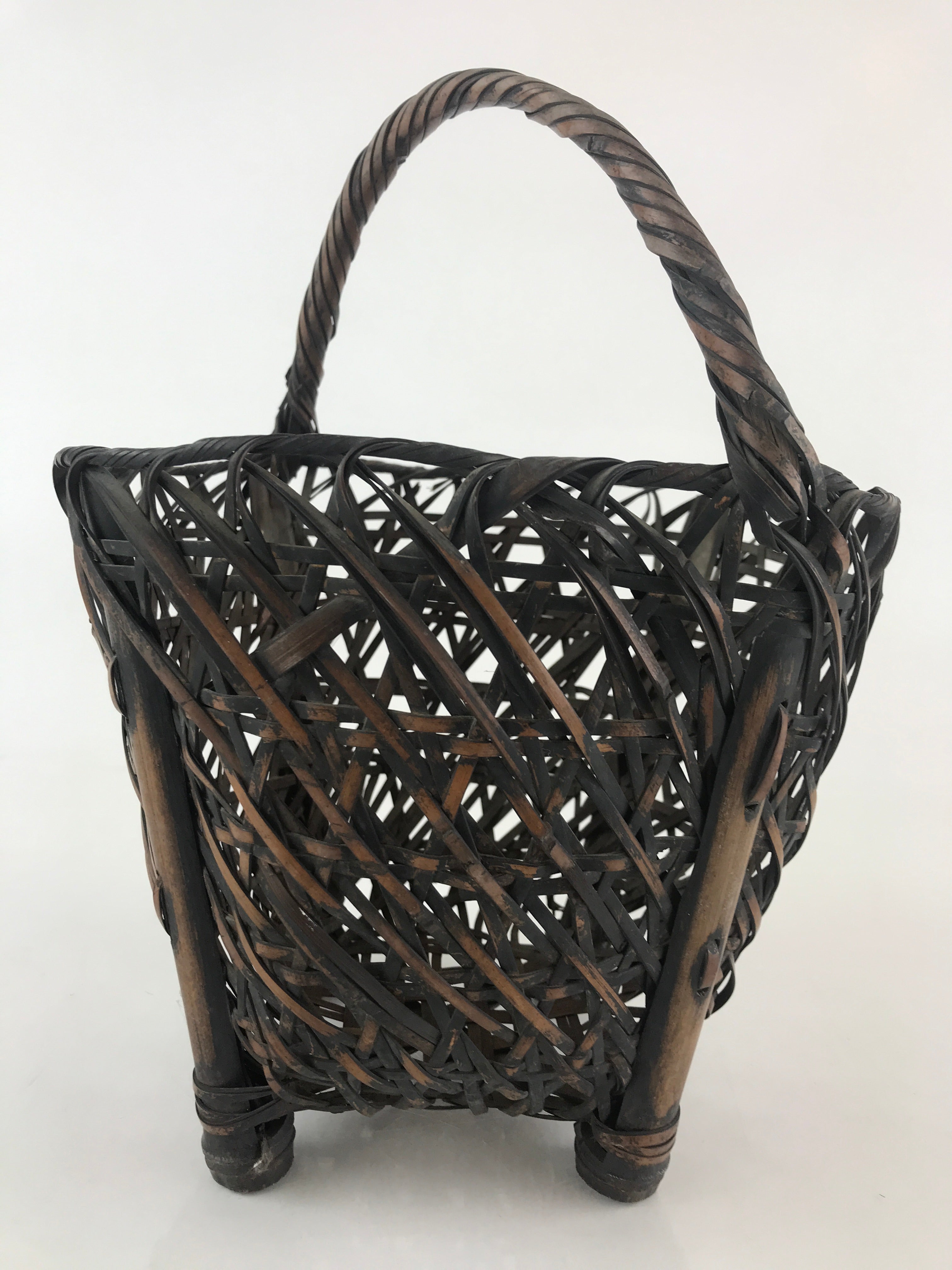 Antique C1900 Japanese Bamboo Basket Kago Brown Ikebana Arrangement Kado B210