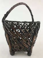 Antique C1900 Japanese Bamboo Basket Kago Brown Ikebana Arrangement Kado B210