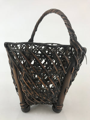 Antique C1900 Japanese Bamboo Basket Kago Brown Ikebana Arrangement Kado B210