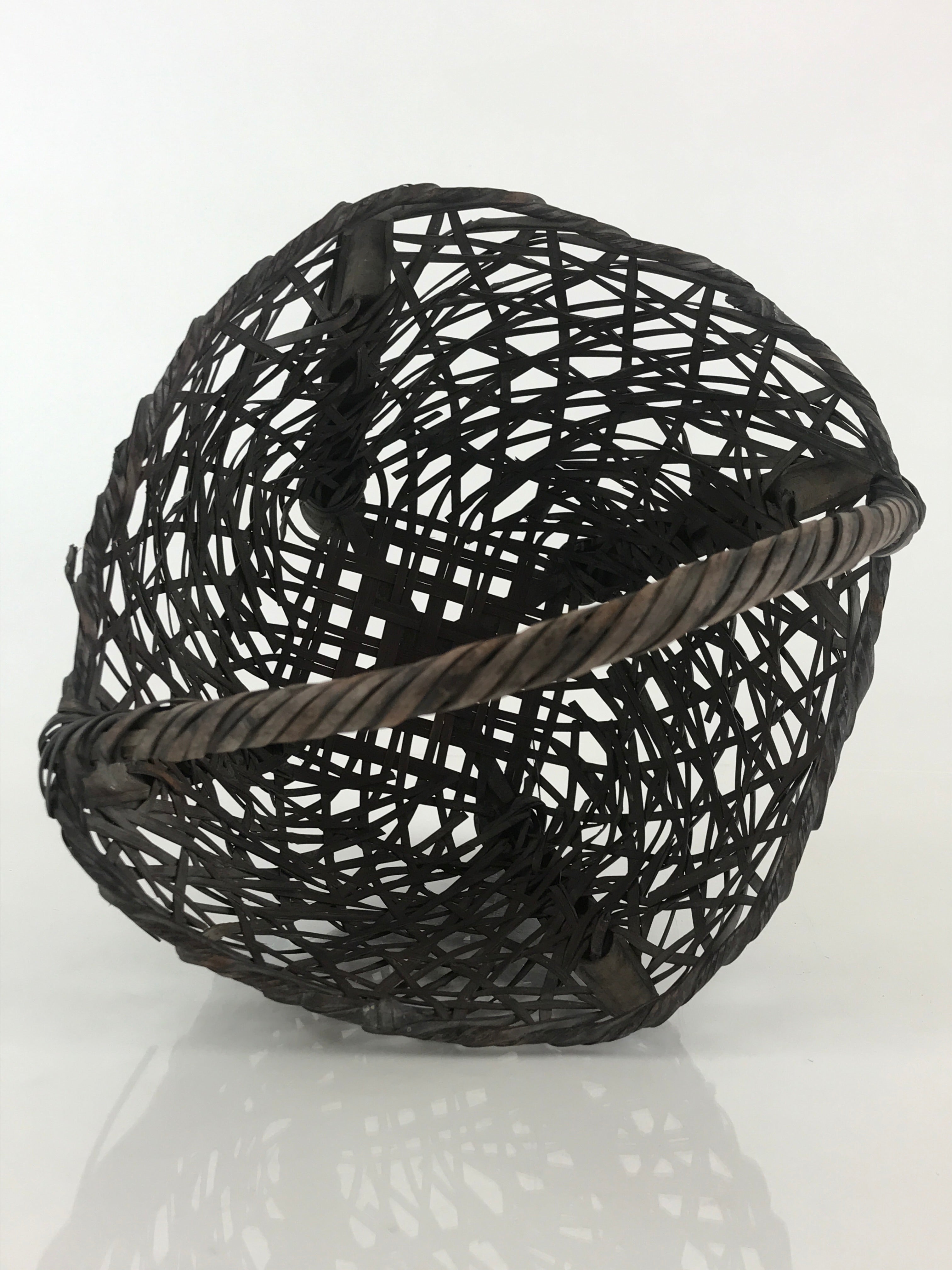 Antique C1900 Japanese Bamboo Basket Kago Brown Ikebana Arrangement Kado B210