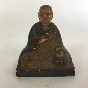 Antique C1900 Japanese Buddhist Sitting Monk Statue Ceramic Brown Figurine BD693