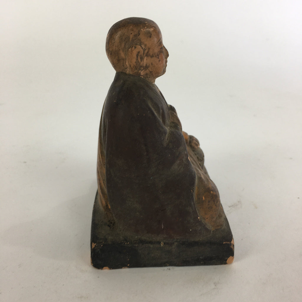 Antique C1900 Japanese Buddhist Sitting Monk Statue Ceramic Brown Figurine BD693