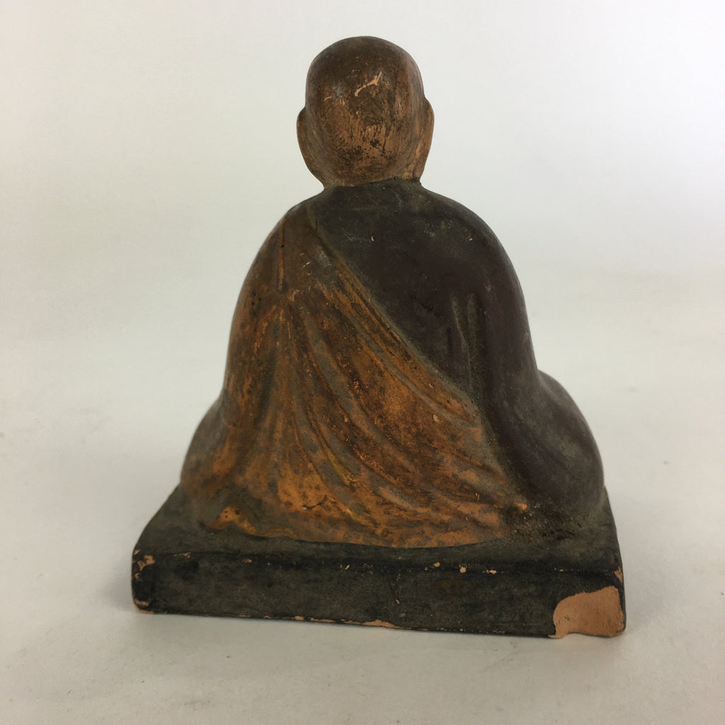 Antique C1900 Japanese Buddhist Sitting Monk Statue Ceramic Brown Figurine BD693