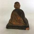 Antique C1900 Japanese Buddhist Sitting Monk Statue Ceramic Brown Figurine BD693