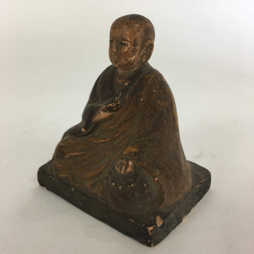 Antique C1900 Japanese Buddhist Sitting Monk Statue Ceramic Brown Figurine BD693